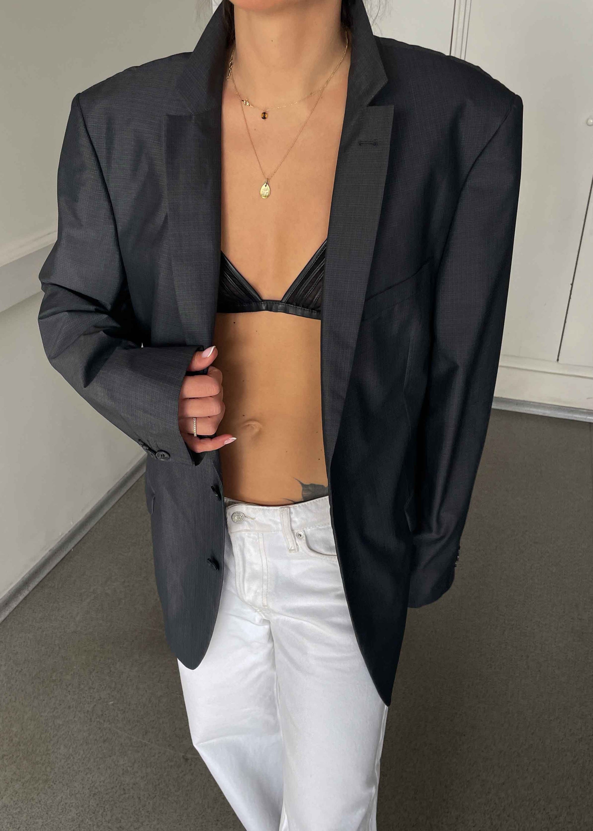 Vintage Grey Patterned Oversized Blazer