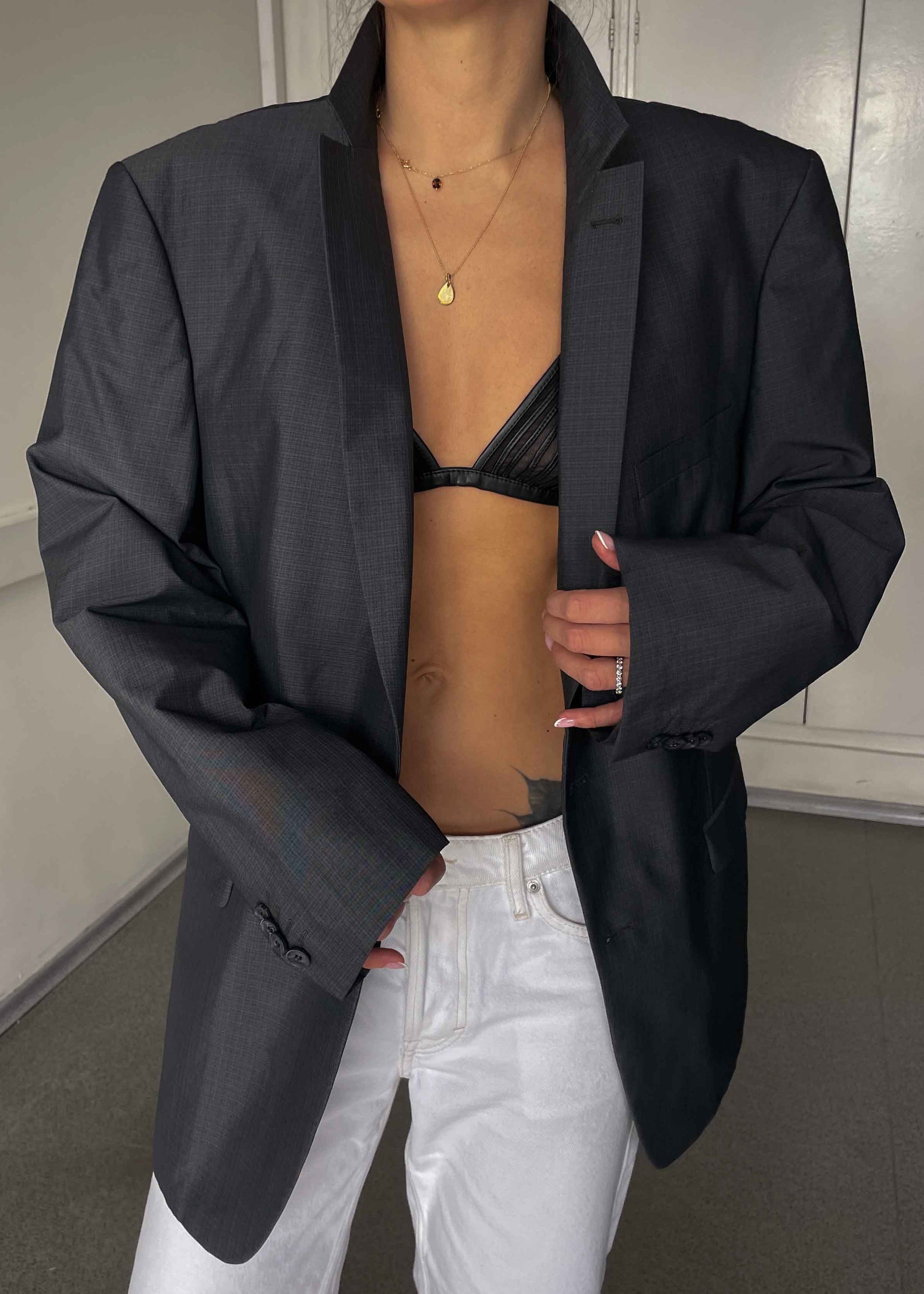 Vintage Grey Patterned Oversized Blazer