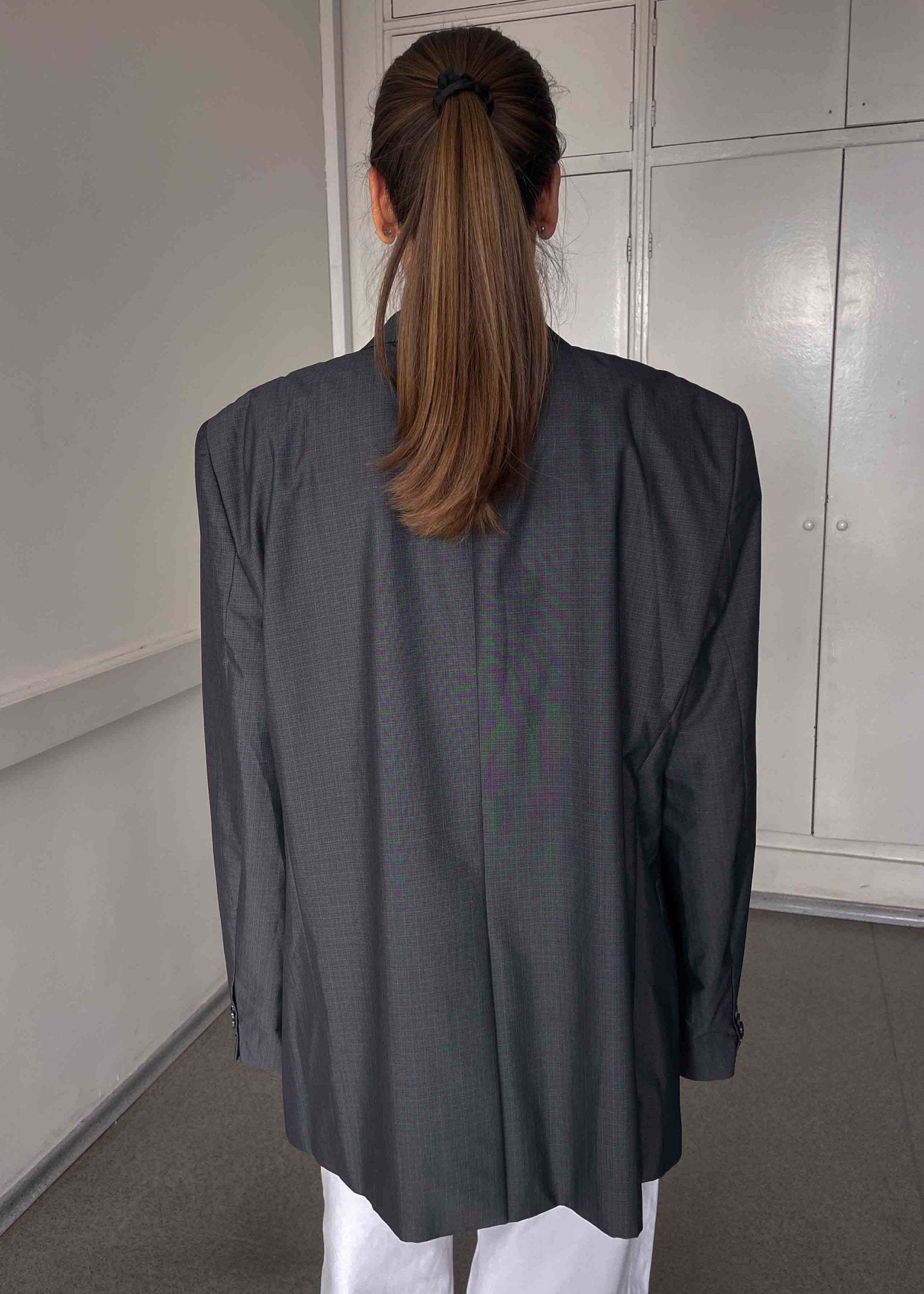 Vintage Grey Patterned Oversized Blazer