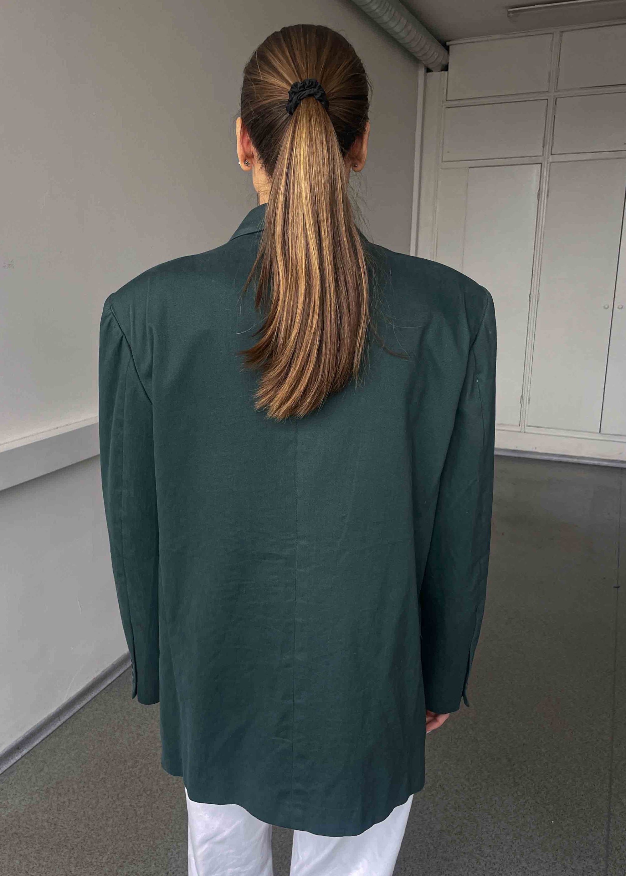 Vintage Bottle Green Oversized Cotton Blazer