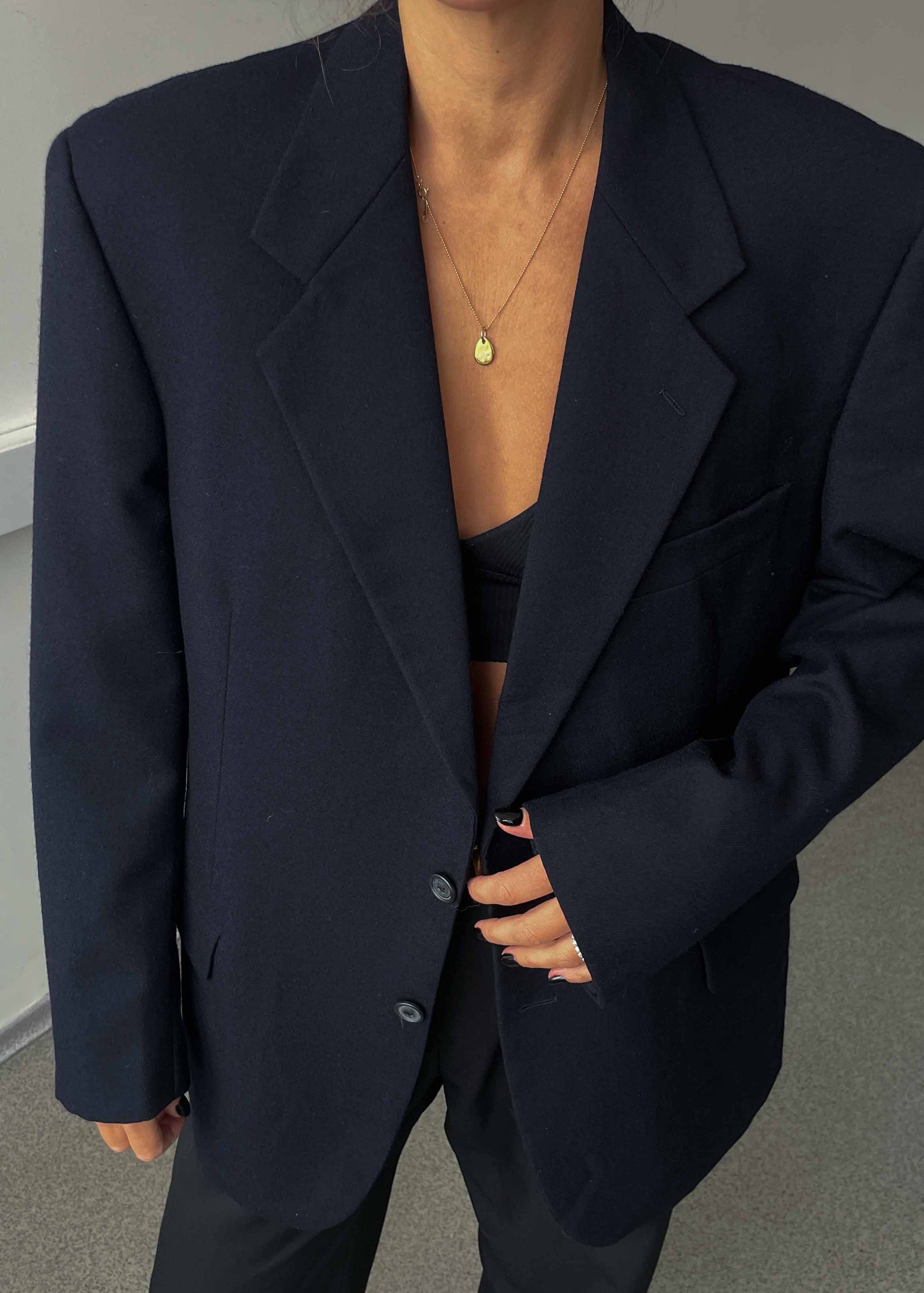 Vintage Navy Blue Oversized 100% WOOL Blazer