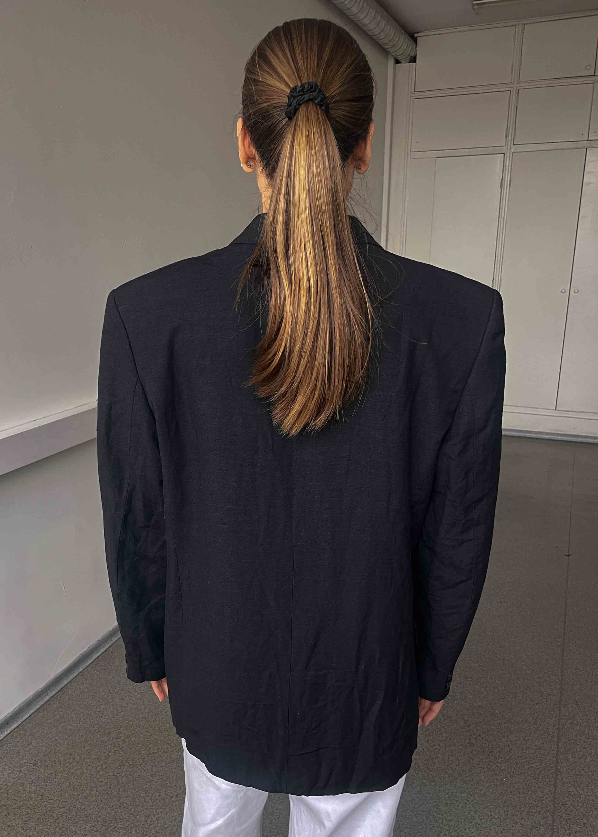 Vintage Black Oversized Linen Blend Blazer
