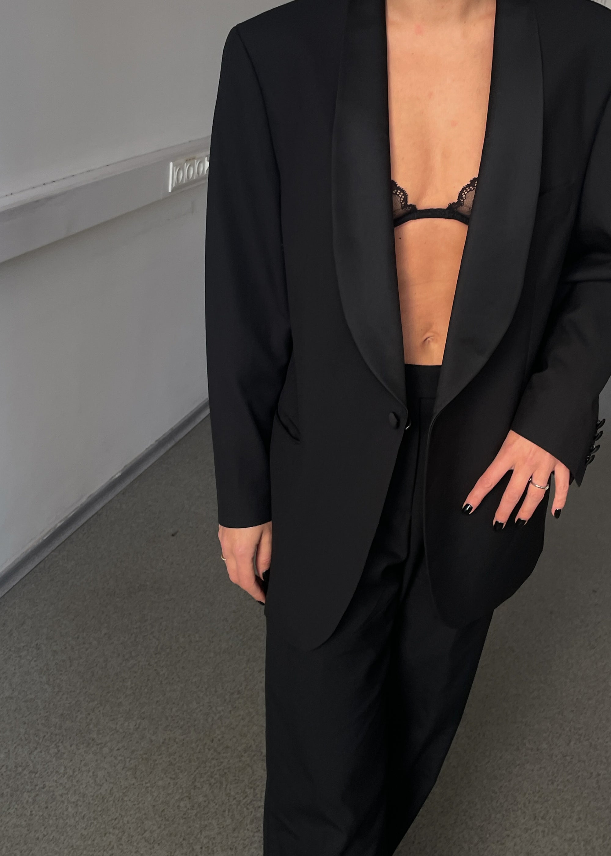 Vintage Black Oversized 100% WOOL Tuxedo Blazer