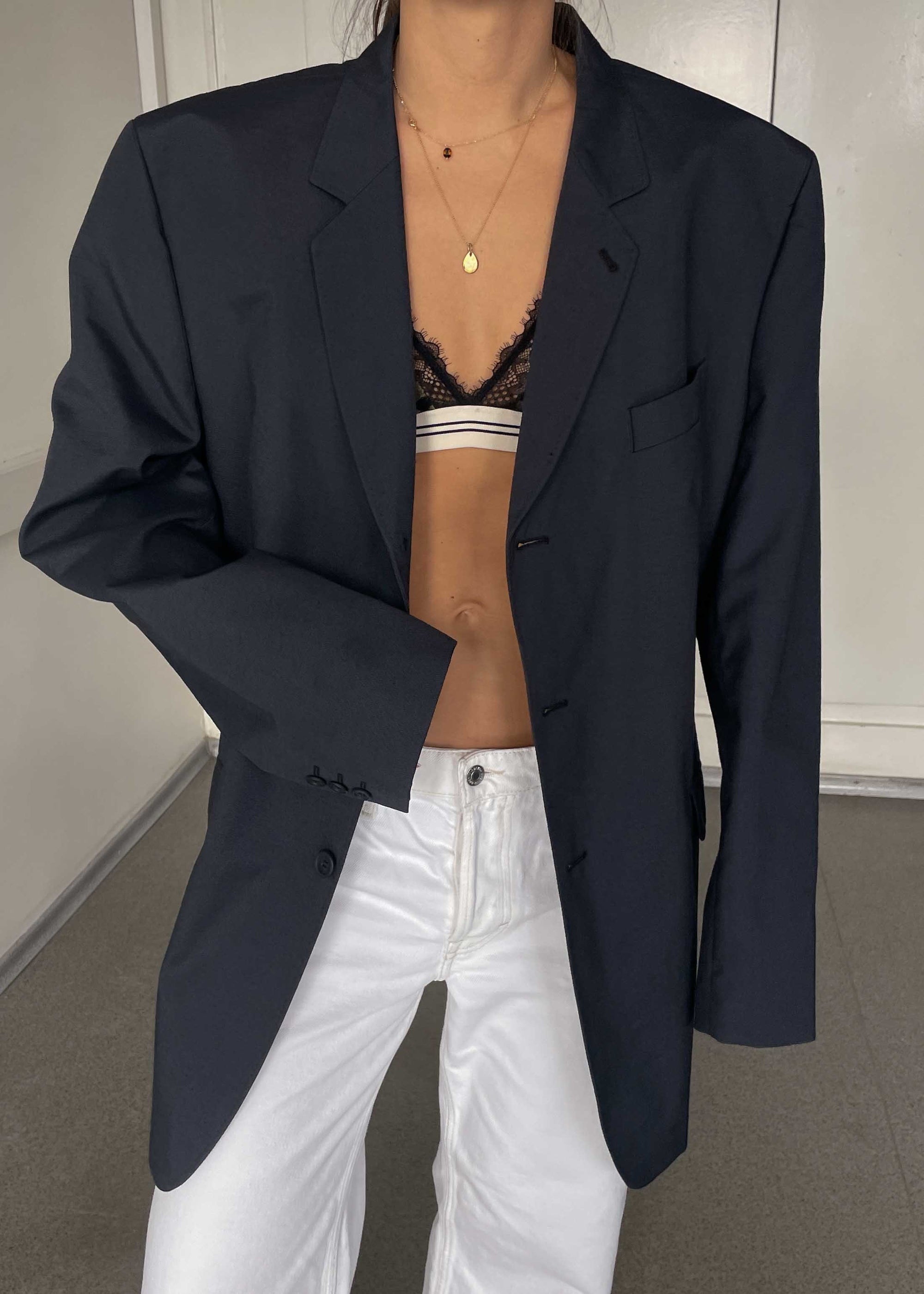 Vintage Grey Oversized Blazer with Blue Shade