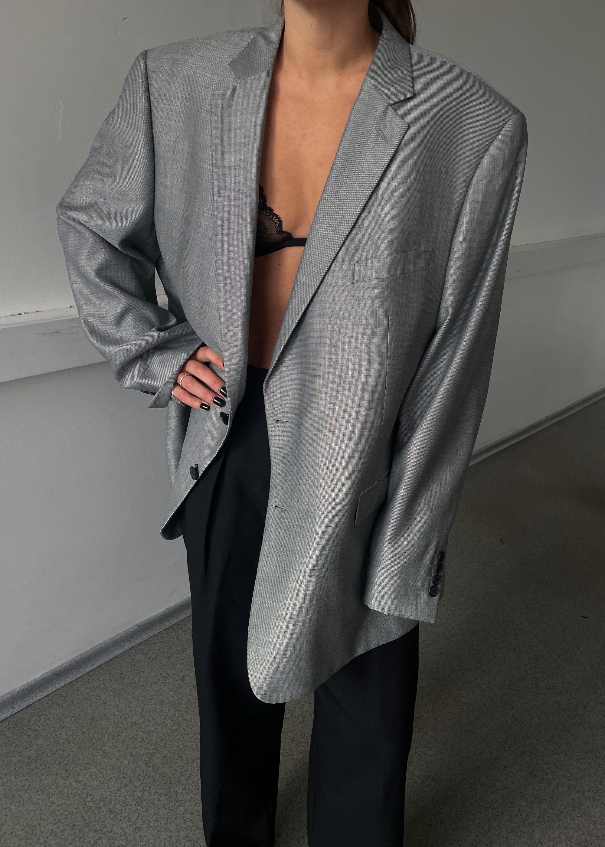 Vintage Silver Grey Oversized Festive Blazer