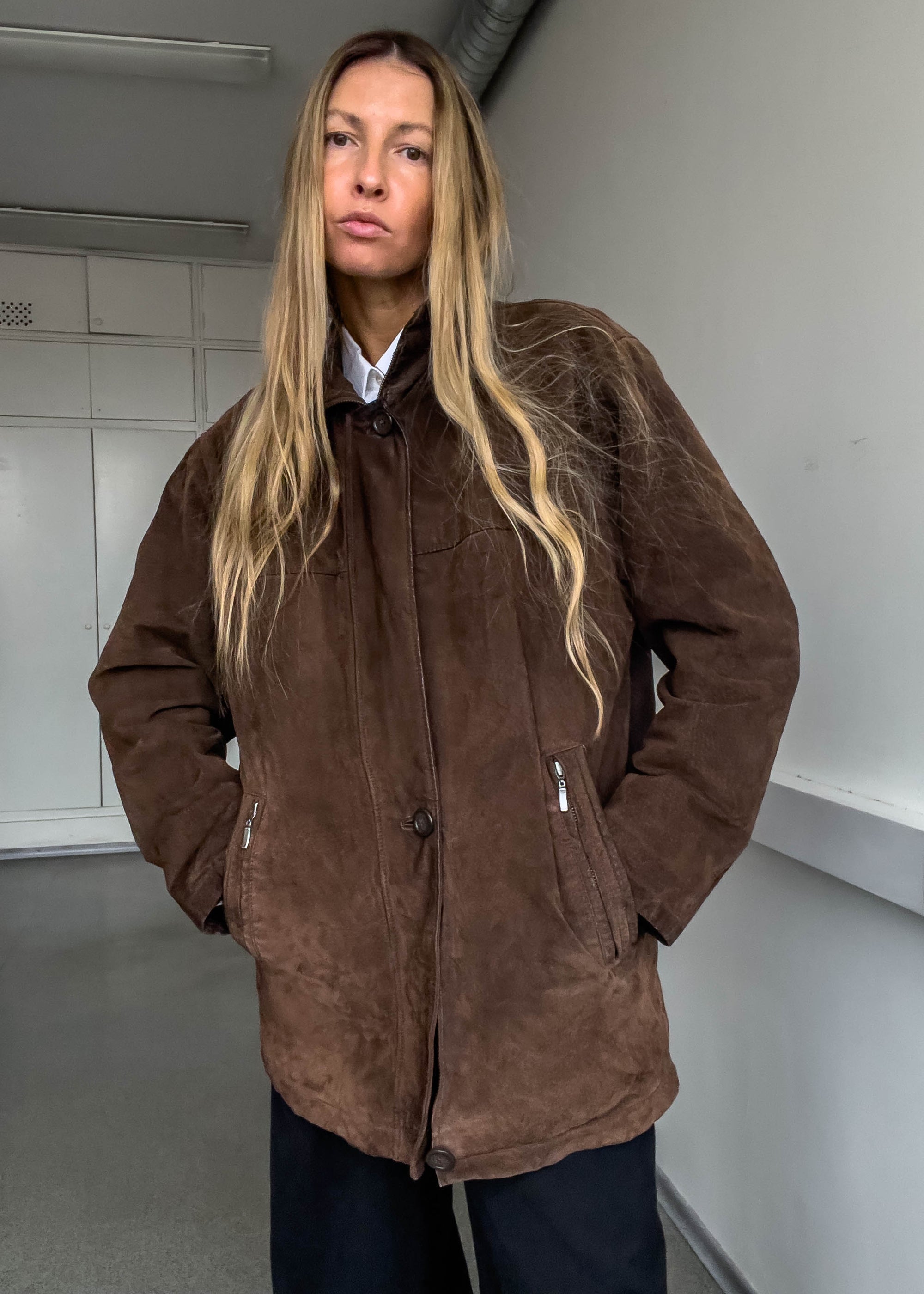 Vintage Brown Oversized Suede Jacket
