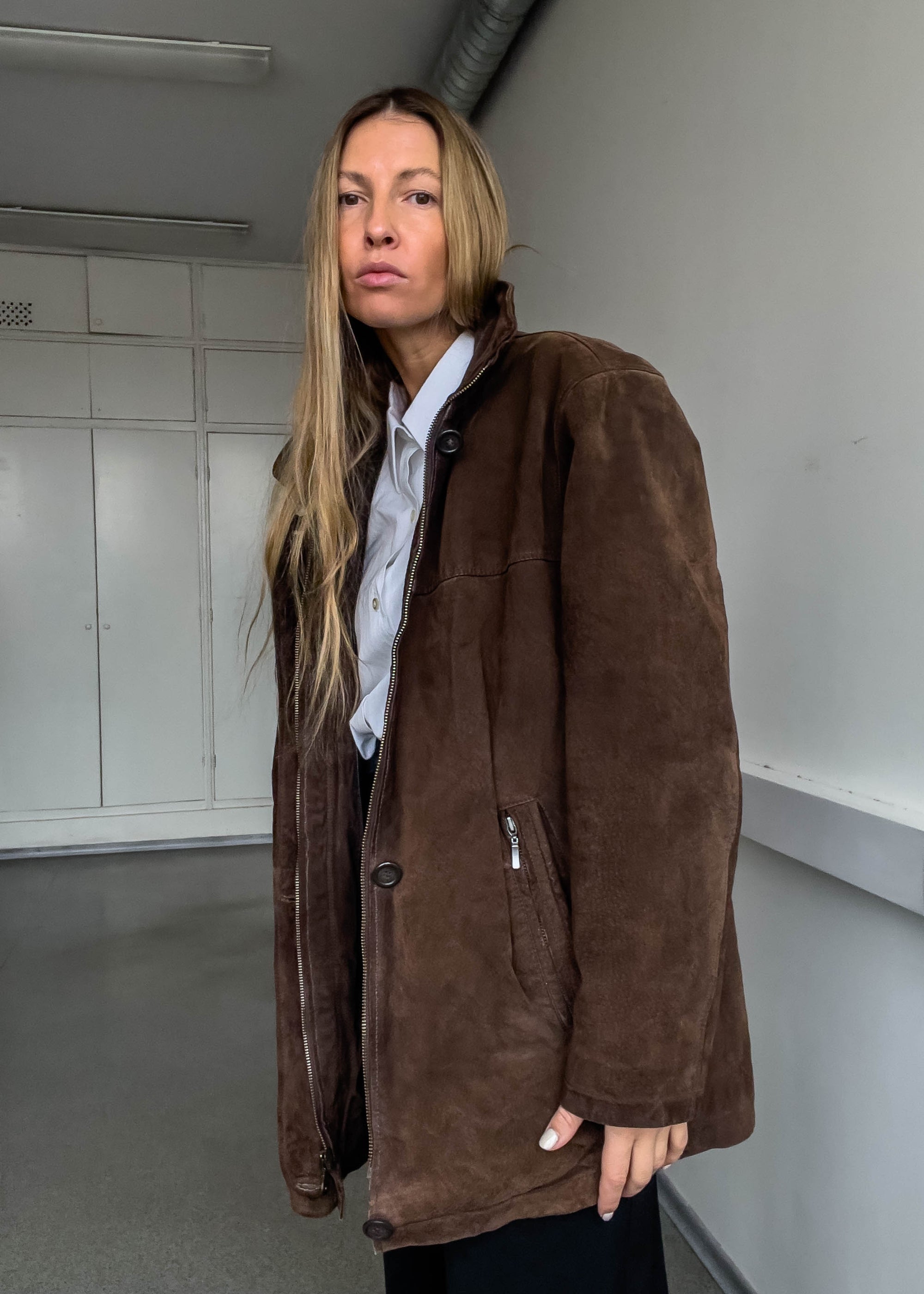 Vintage Brown Oversized Suede Jacket