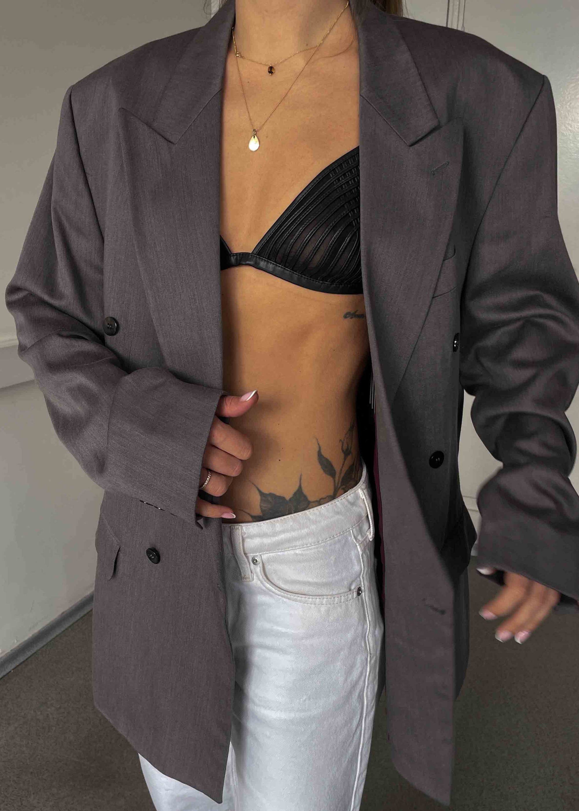 Vintage Luxurious Grey Oversized Double Breasted Blazer