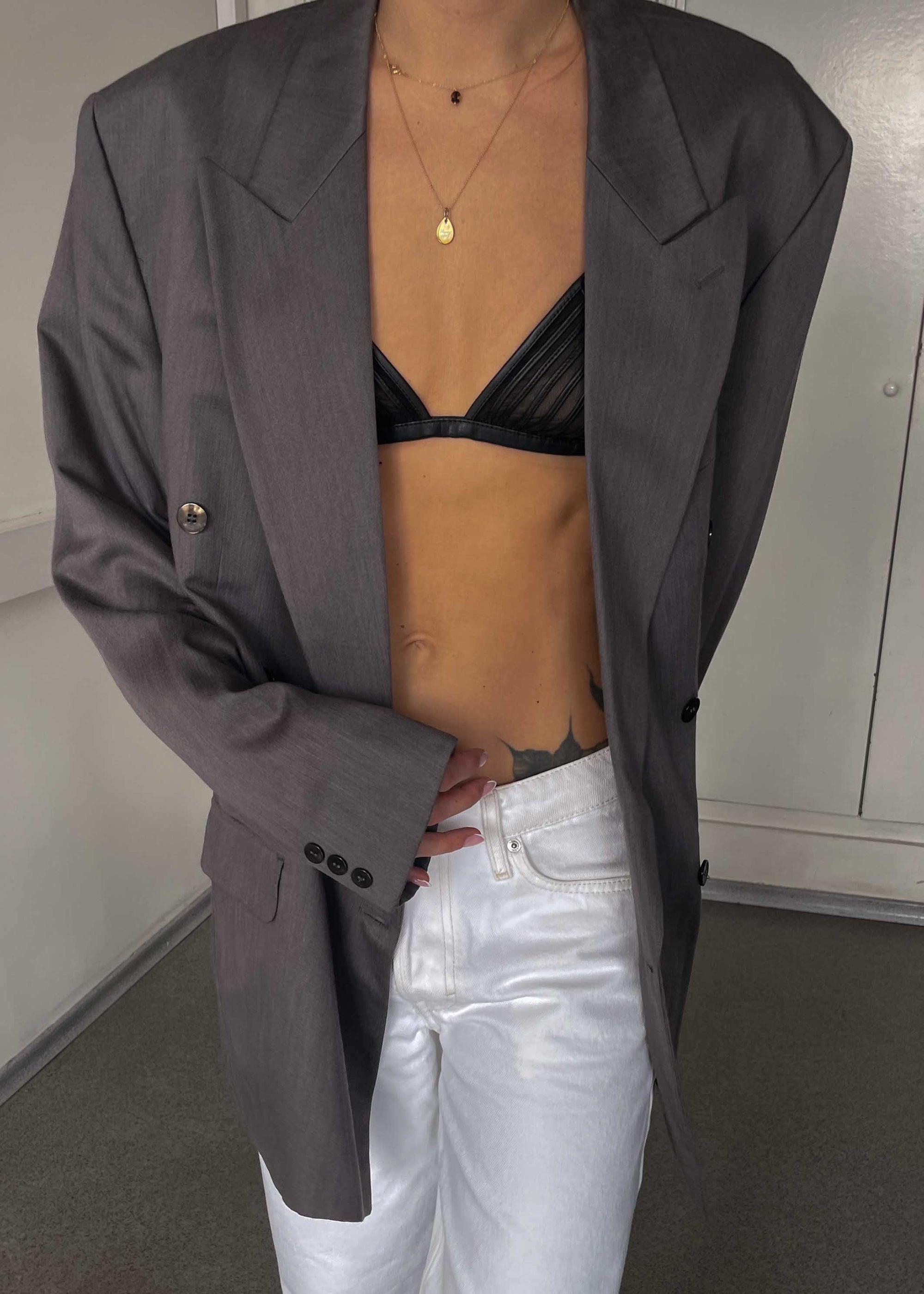 Vintage Luxurious Grey Oversized Double Breasted Blazer