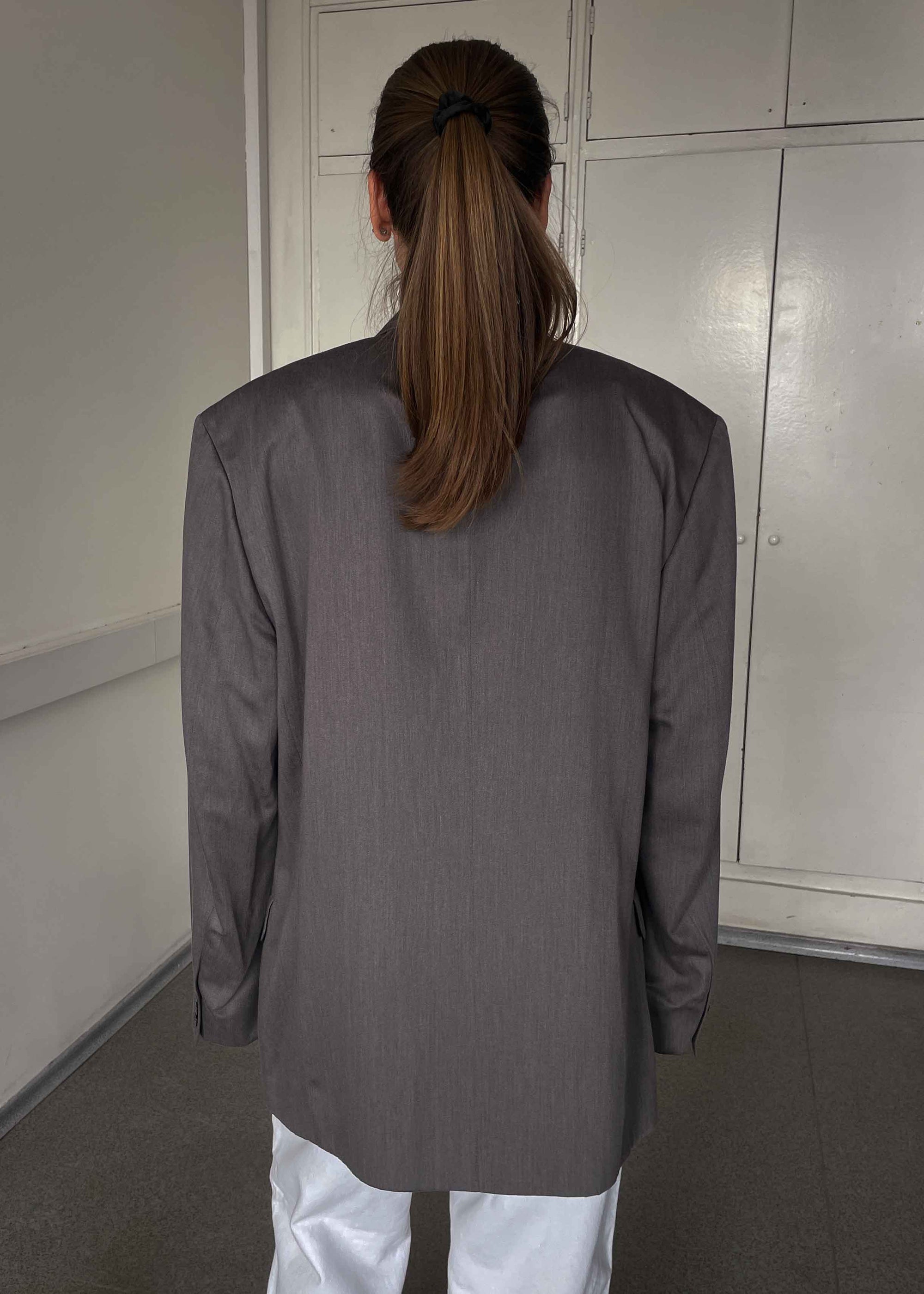 Vintage Luxurious Grey Oversized Double Breasted Blazer