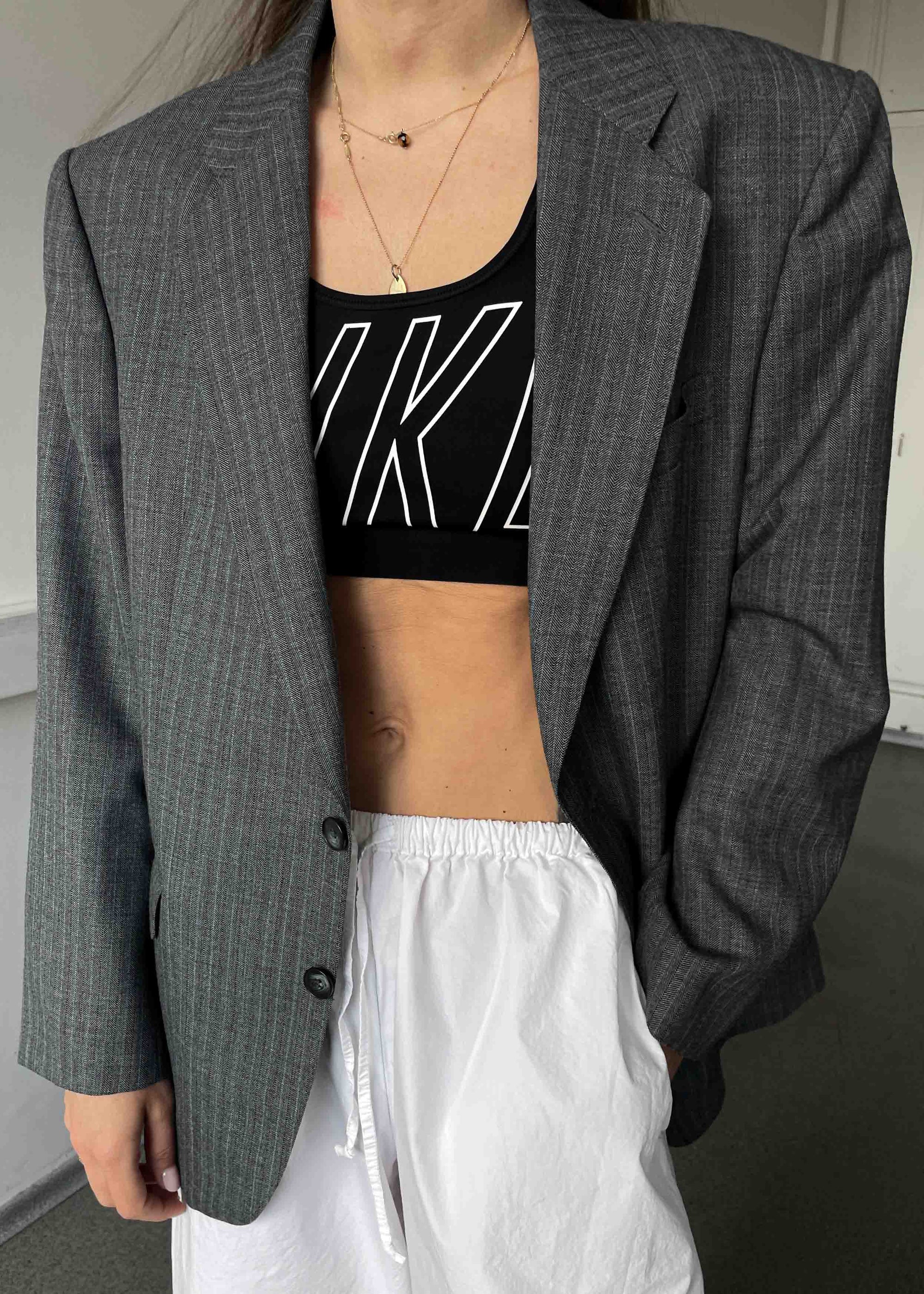 Vintage Grey Patterned Boxy Fit Blazer