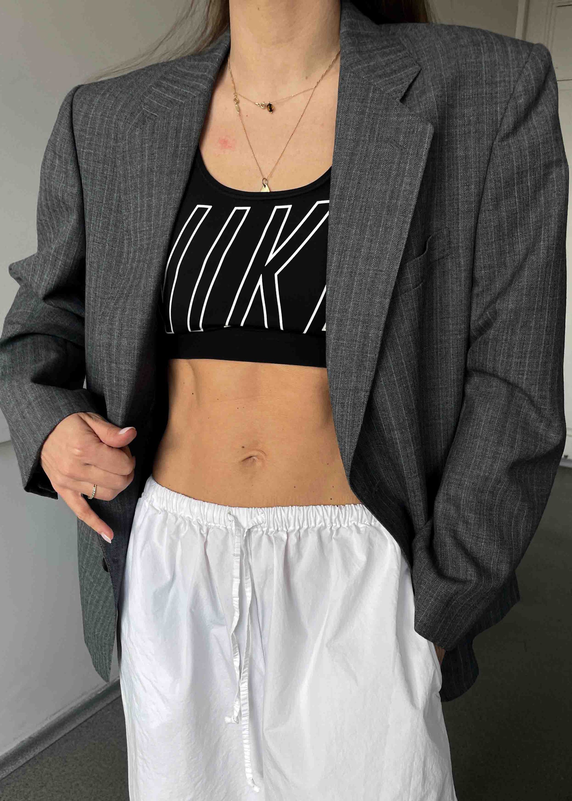 Vintage Grey Patterned Boxy Fit Blazer