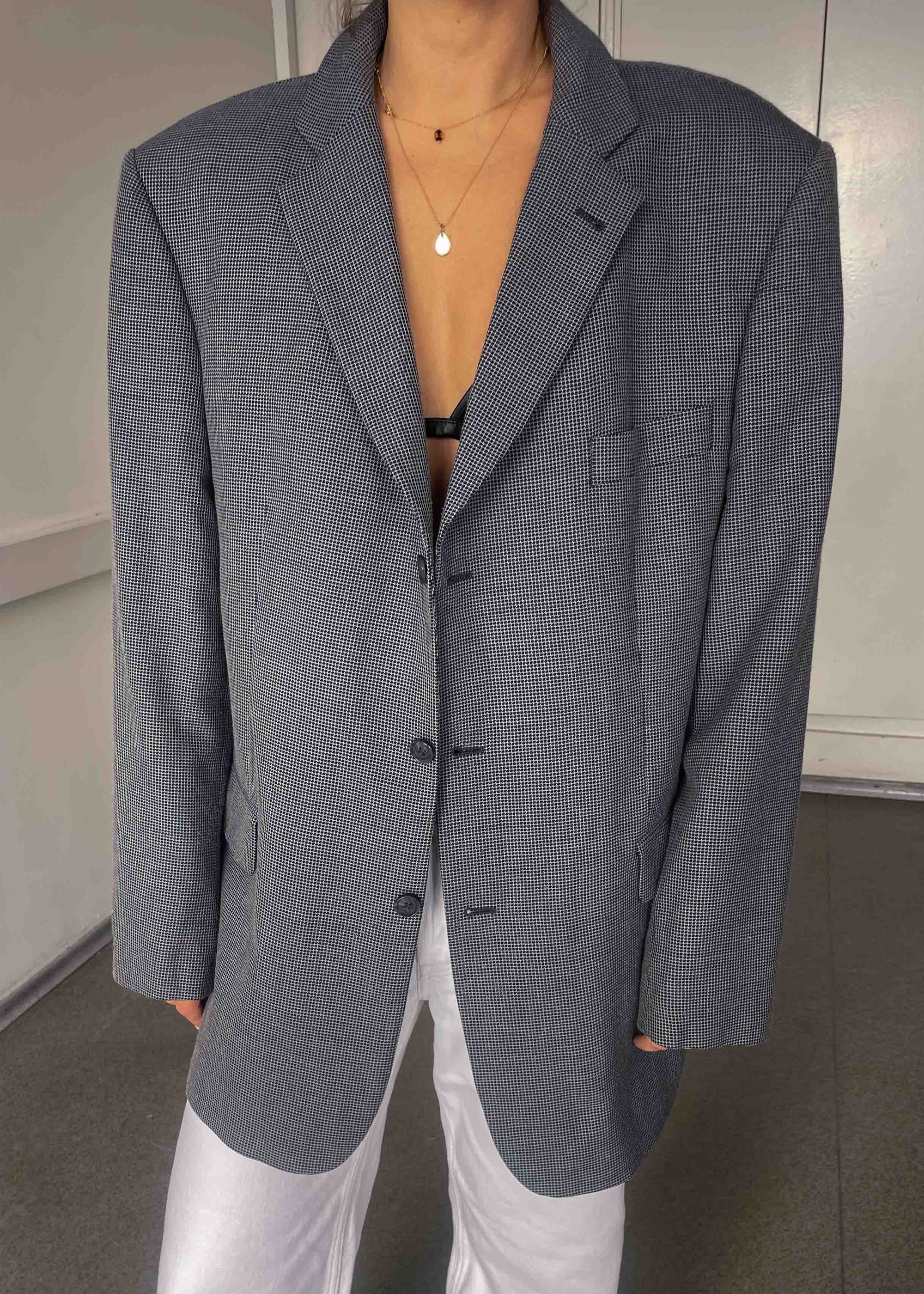 Vintage Blue Patterned Oversized Blazer