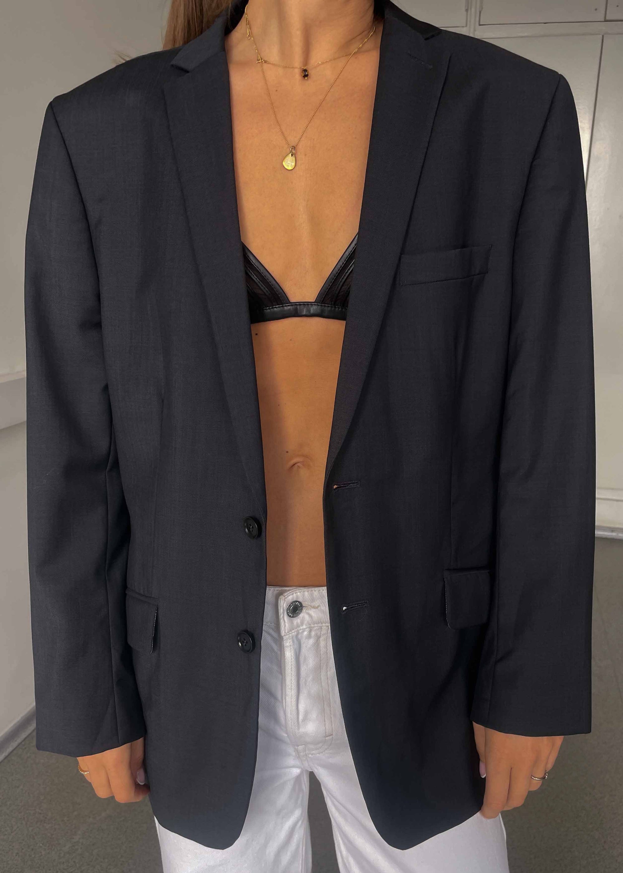 Vintage Dark Grey Oversized 100% WOOL Blazer