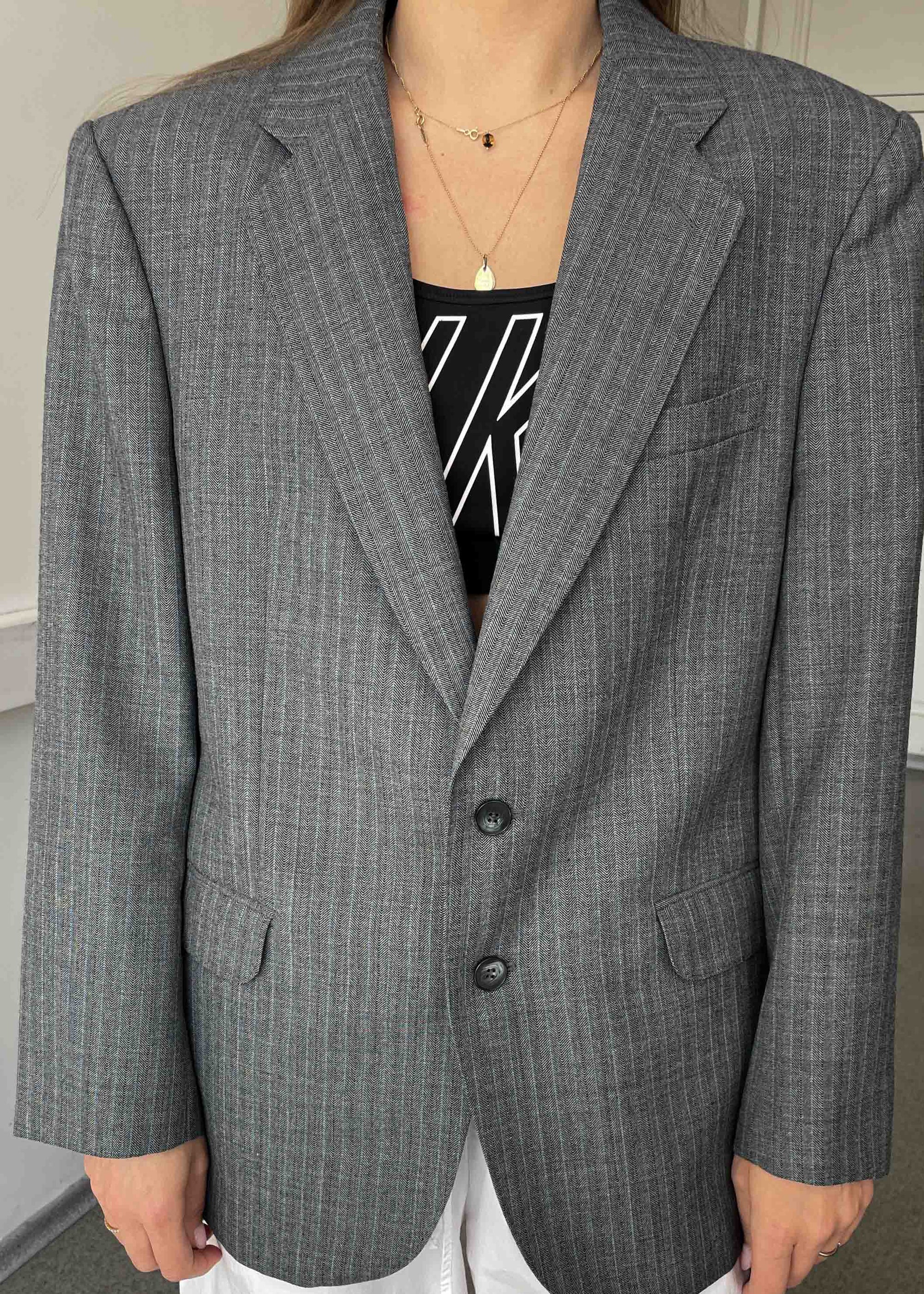 Vintage Grey Patterned Boxy Fit Blazer