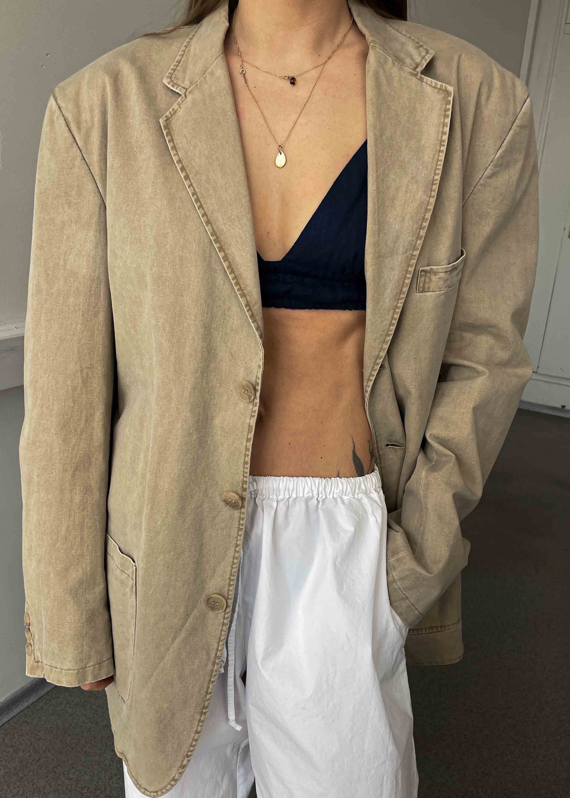 Vintage Beige Oversized 100% Cotton Blazer
