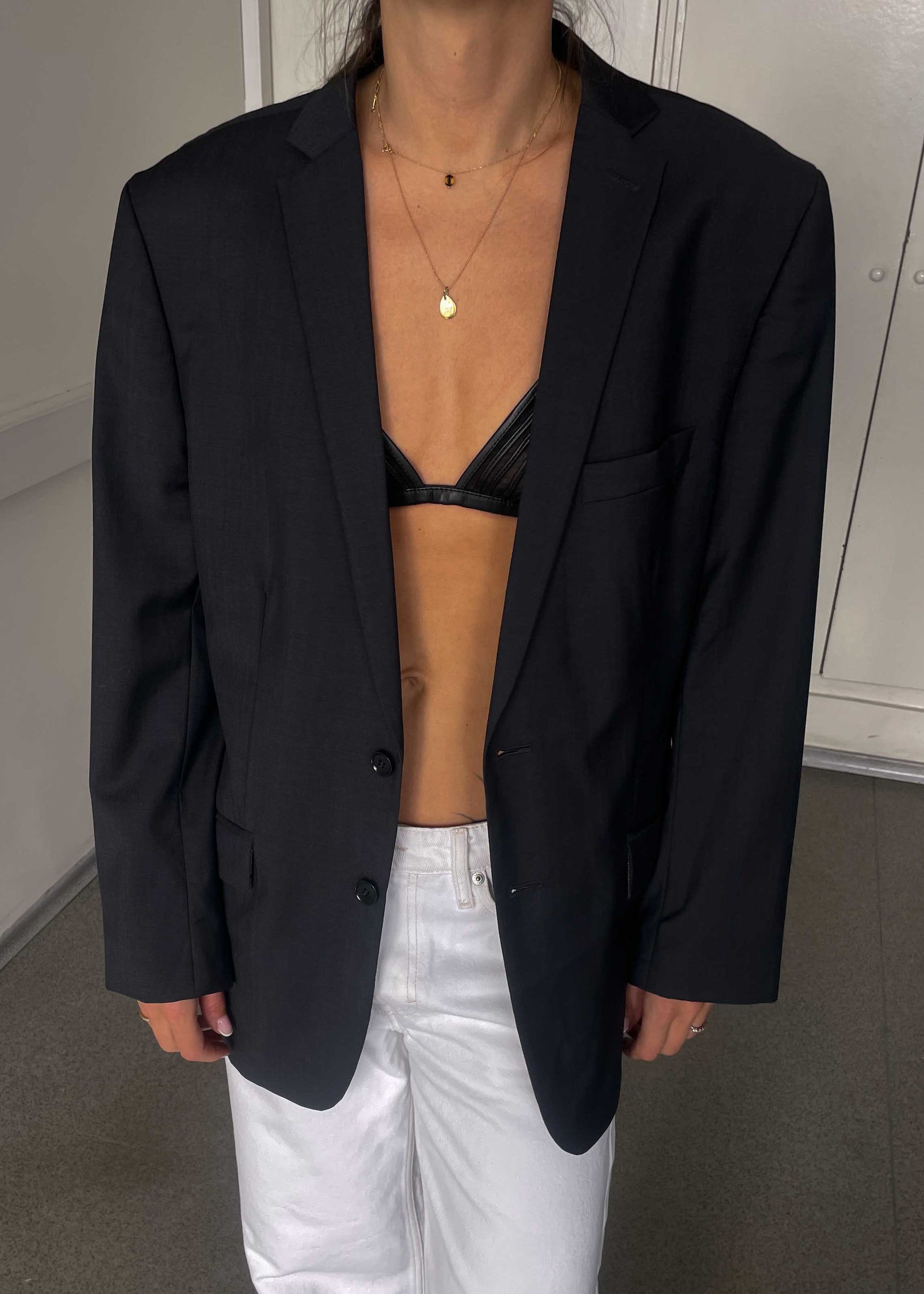 Vintage Dark Grey Oversized 100% WOOL Blazer