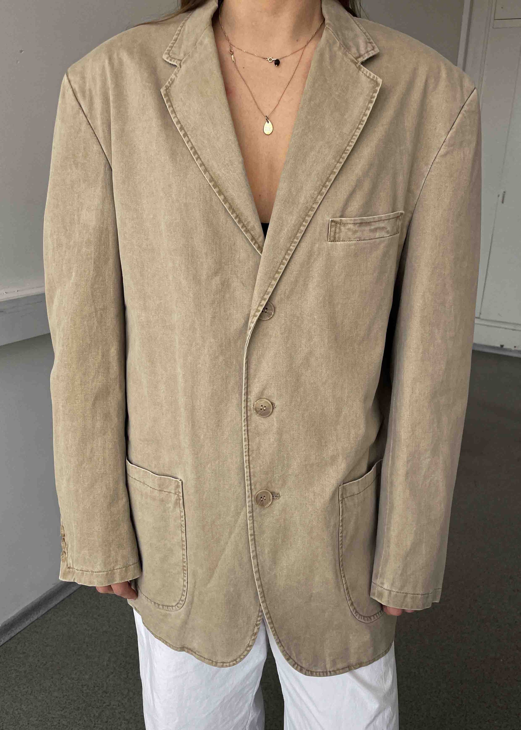 Vintage Beige Oversized 100% Cotton Blazer