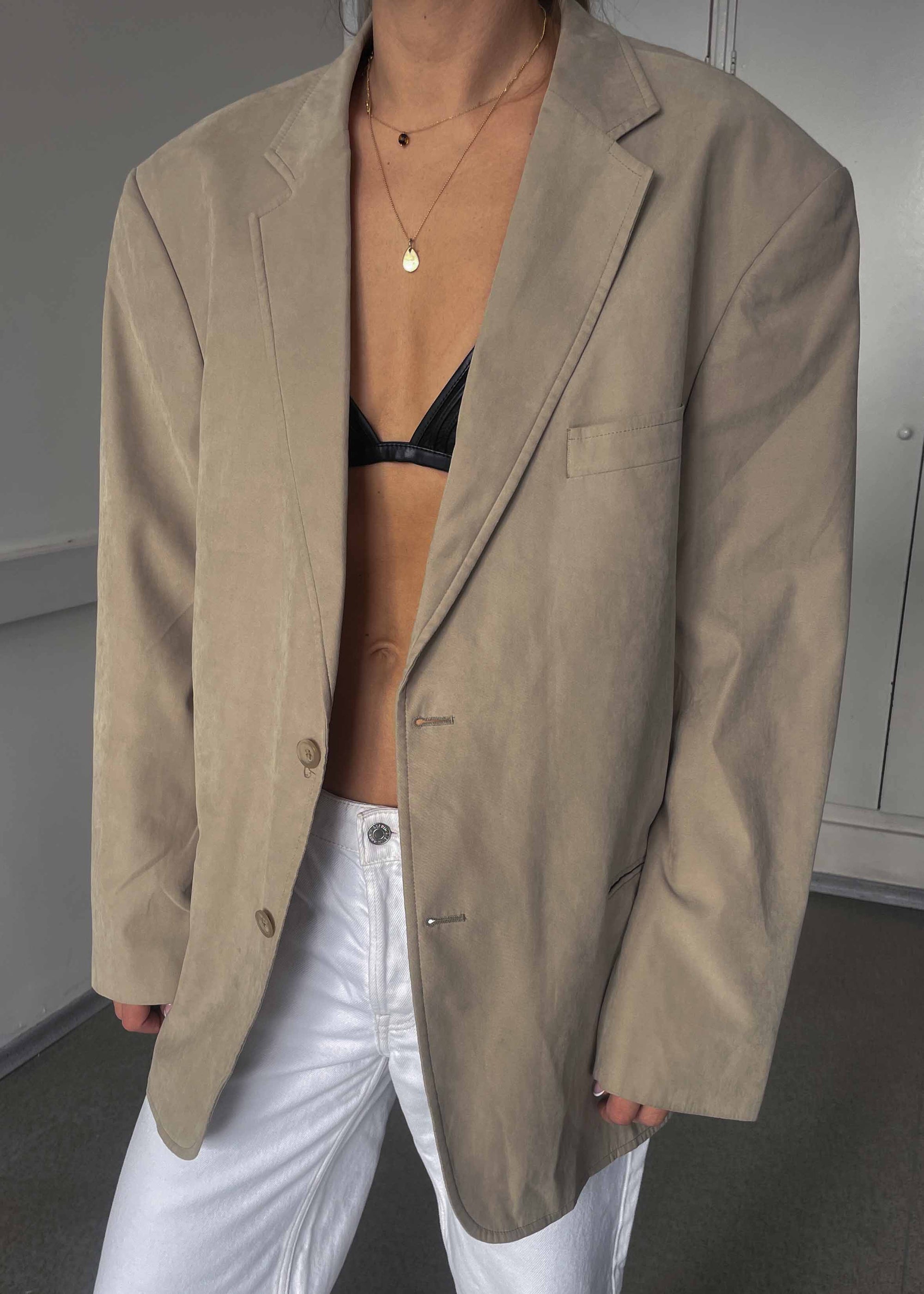 Vintage Beige Cotton Feel Oversized Blazer
