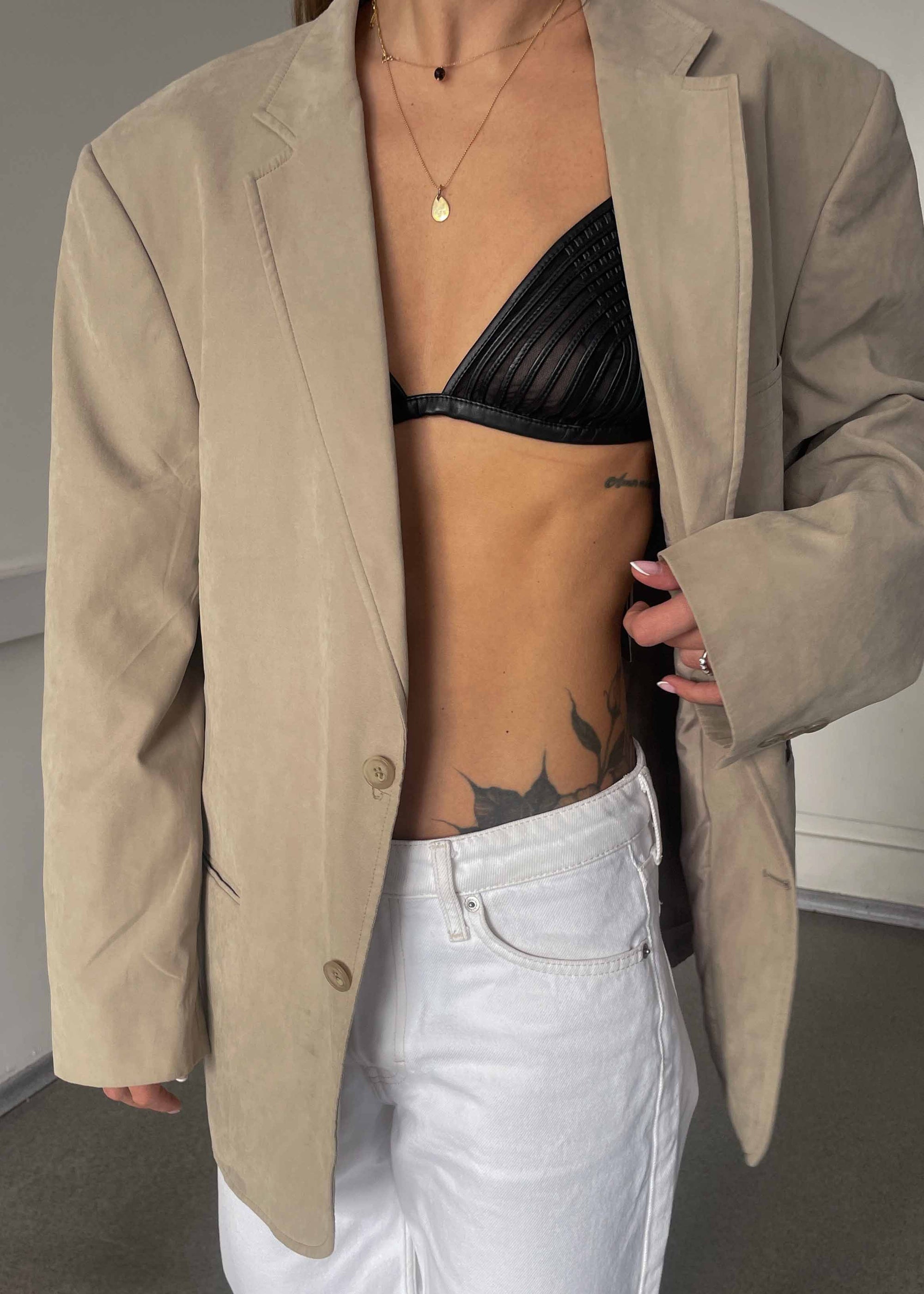 Vintage Beige Cotton Feel Oversized Blazer