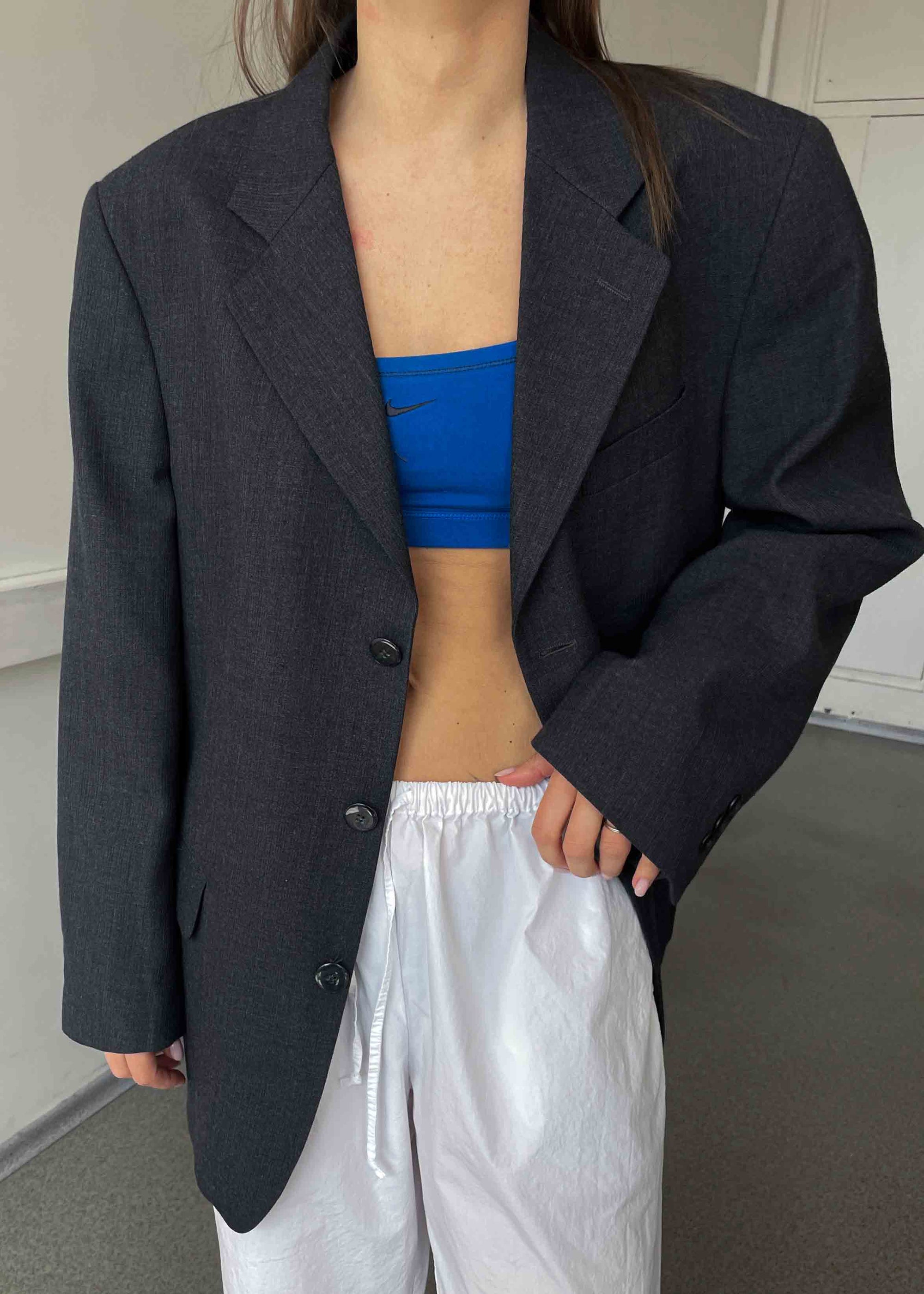 Vintage Grey Patterned Oversized Blazer