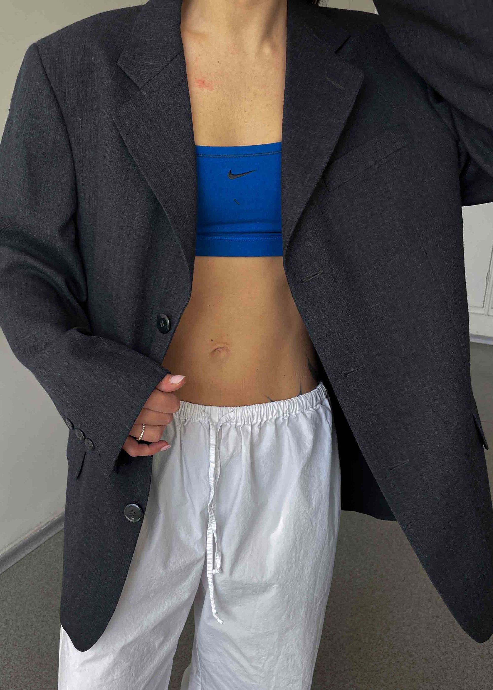 Vintage Grey Patterned Oversized Blazer