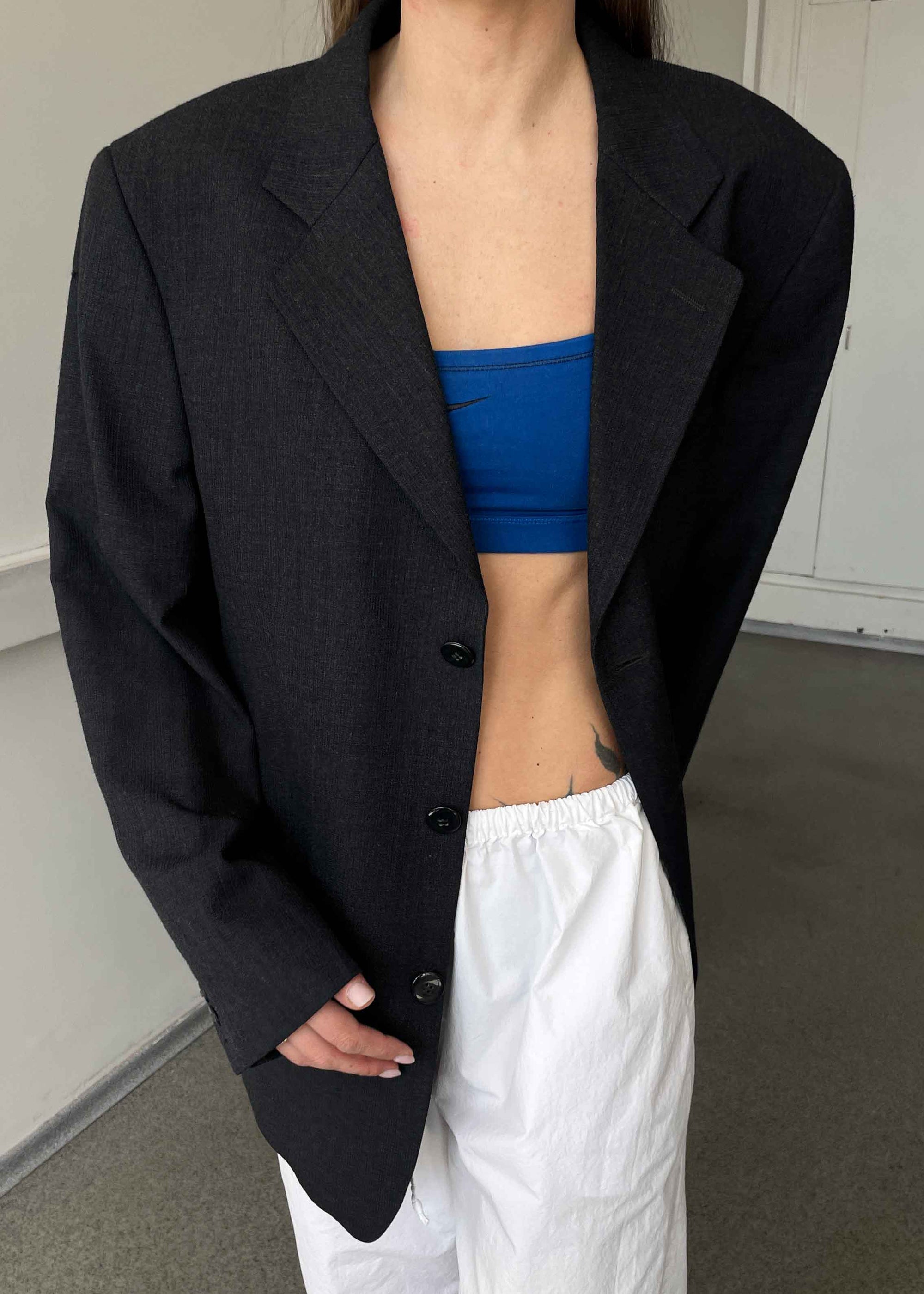 Vintage Grey Patterned Oversized Blazer
