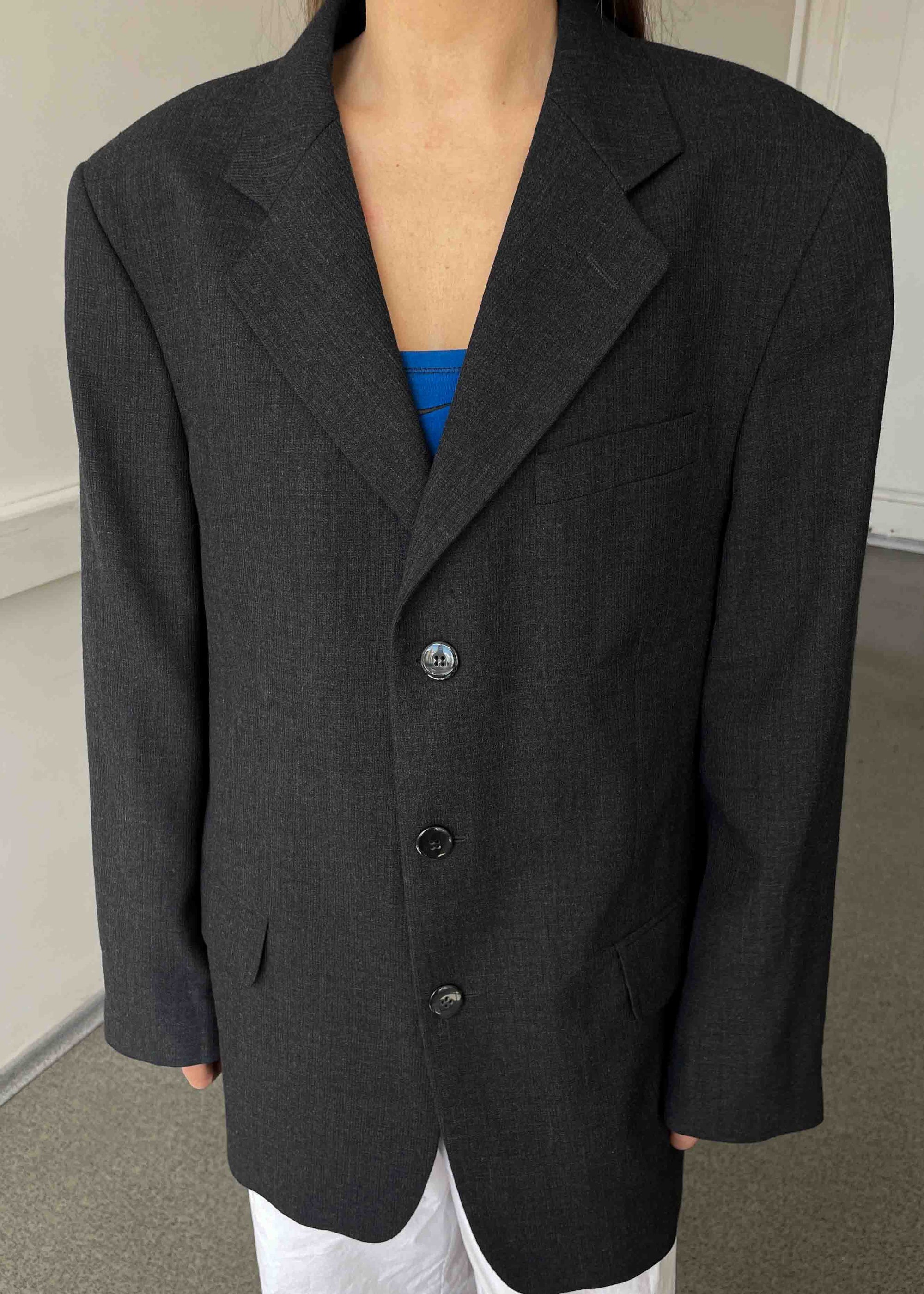 Vintage Grey Patterned Oversized Blazer