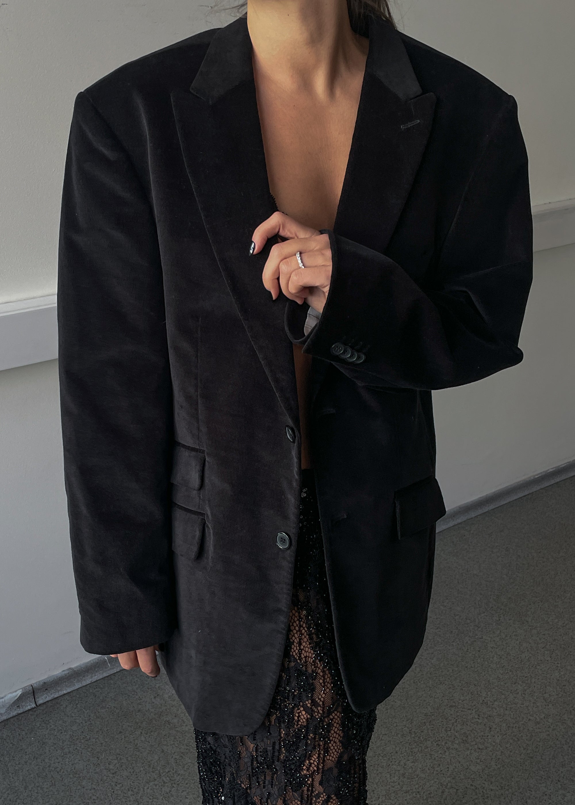 Vintage Black Velvet Oversized Festive Blazer