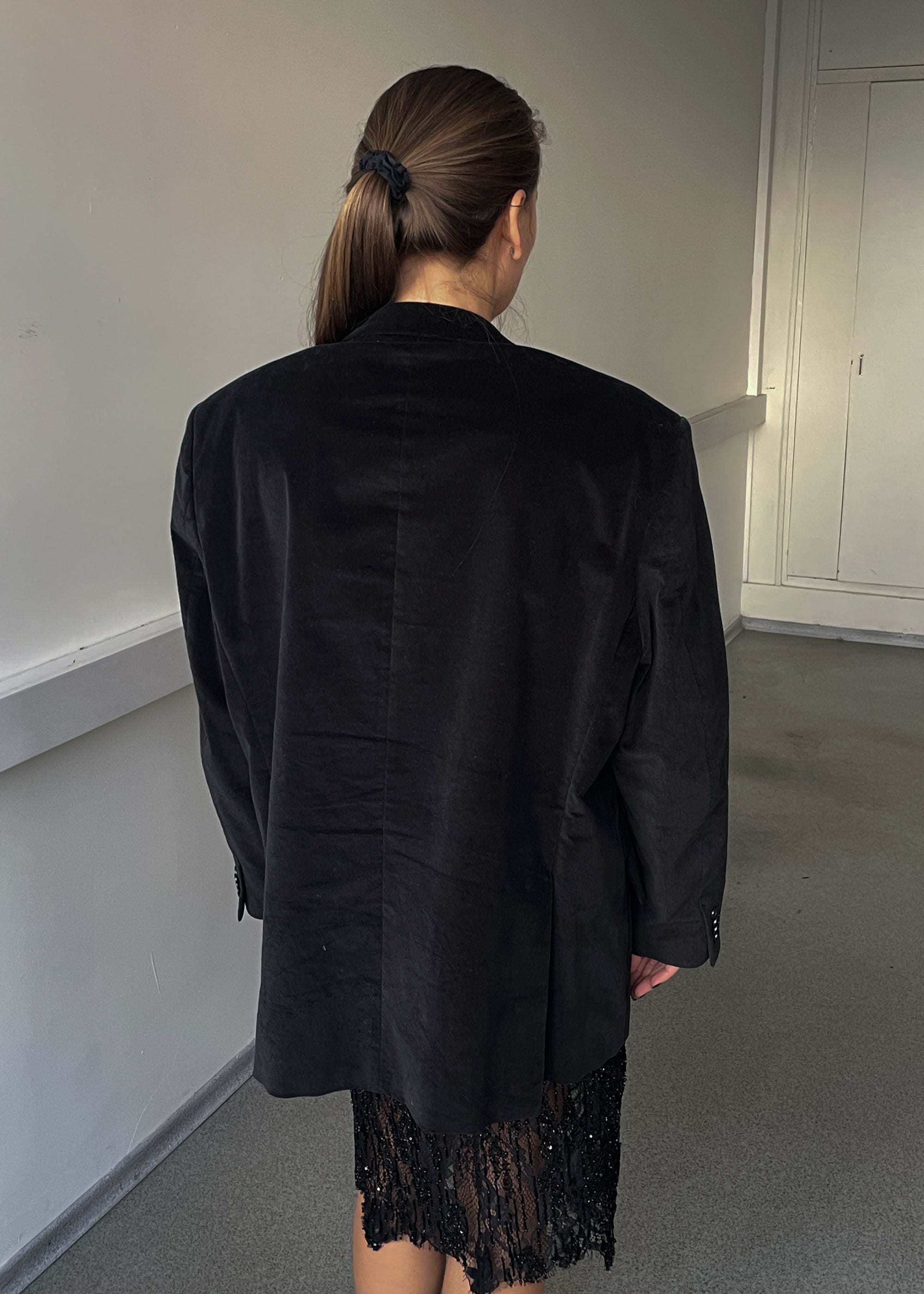 Vintage Black Velvet Oversized Festive Blazer