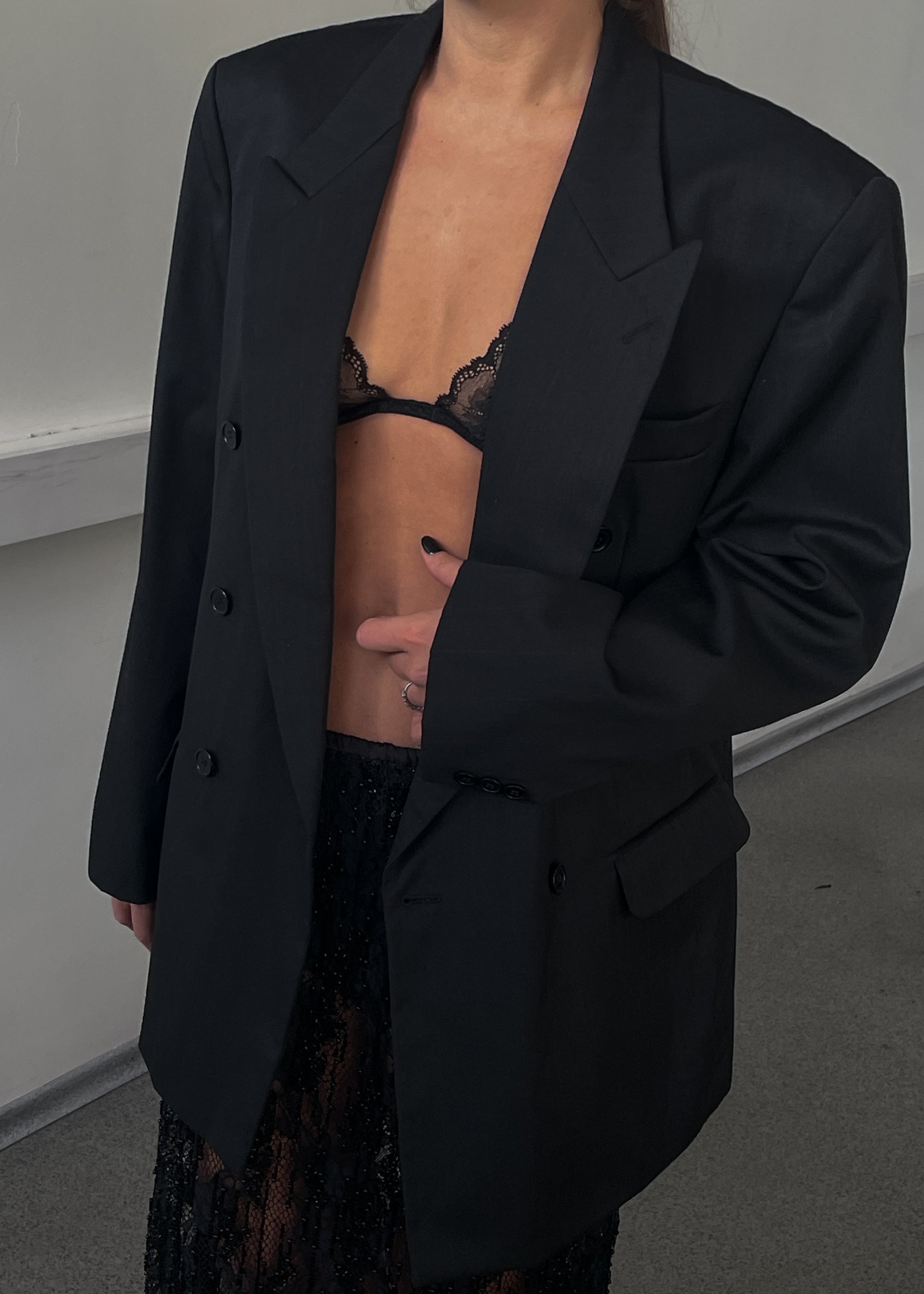 Vintage Black Oversized Festive Double Breasted Blazer