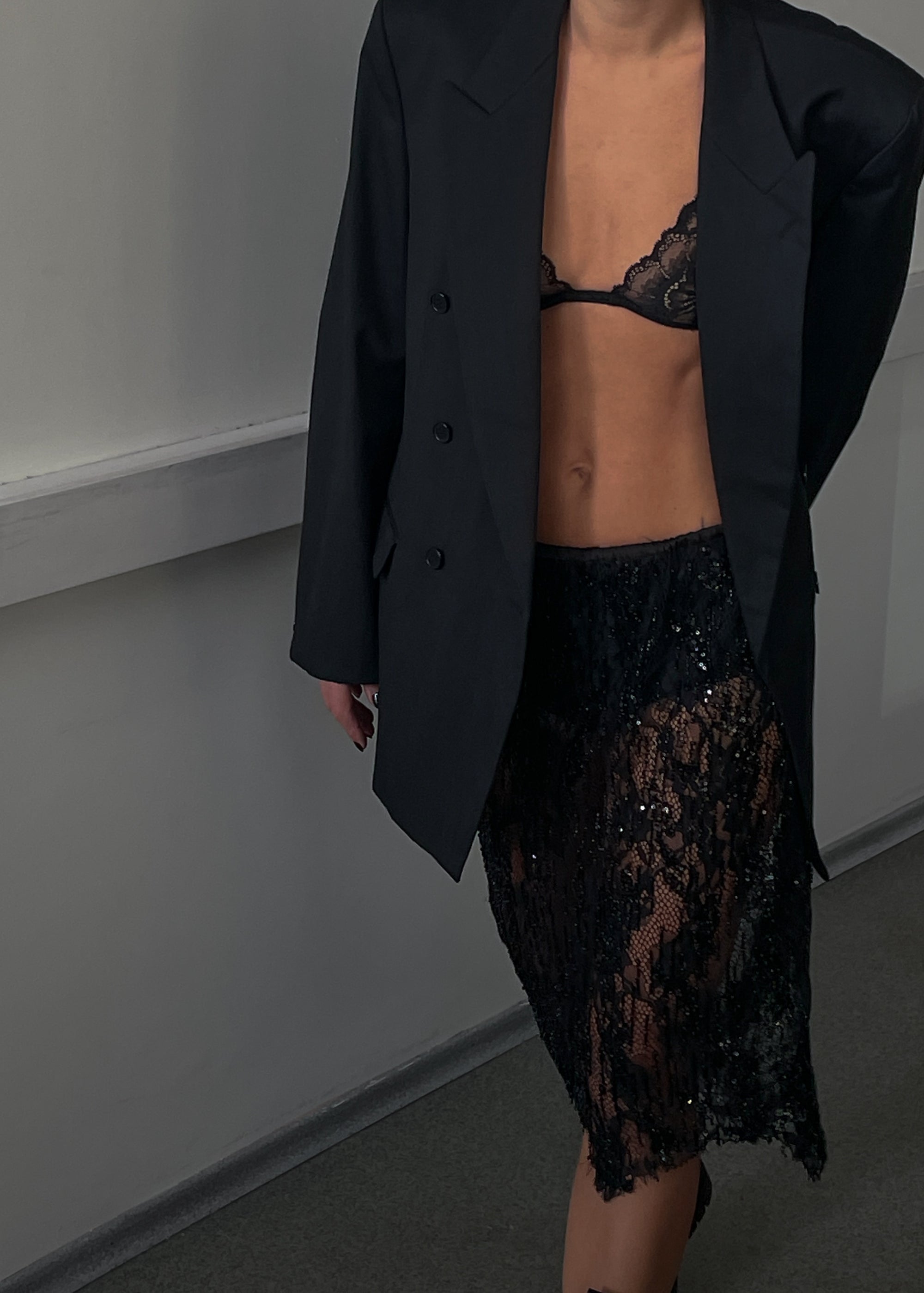 Vintage Black Oversized Festive Double Breasted Blazer