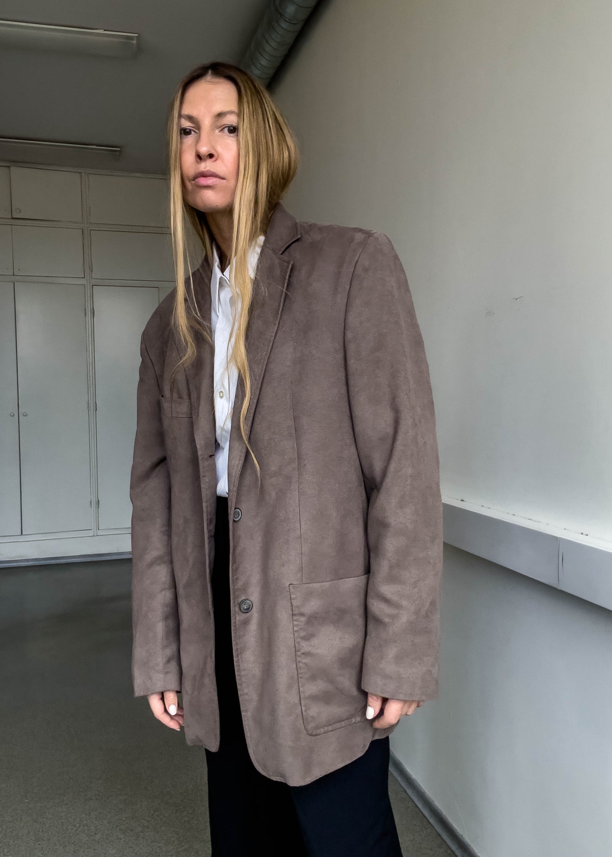 Vintage Grey Oversized Velvet Blazer