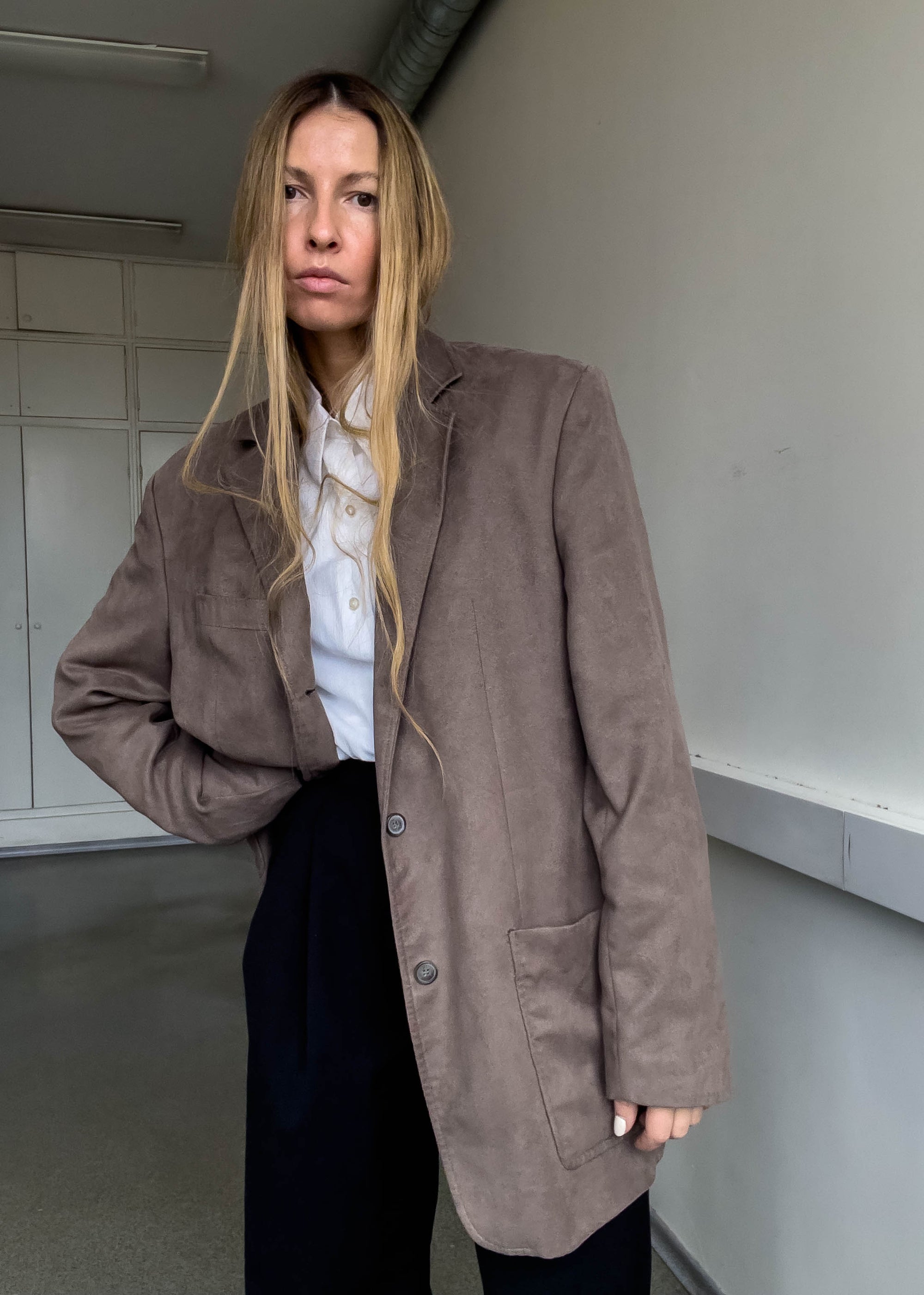 Vintage Grey Oversized Velvet Blazer
