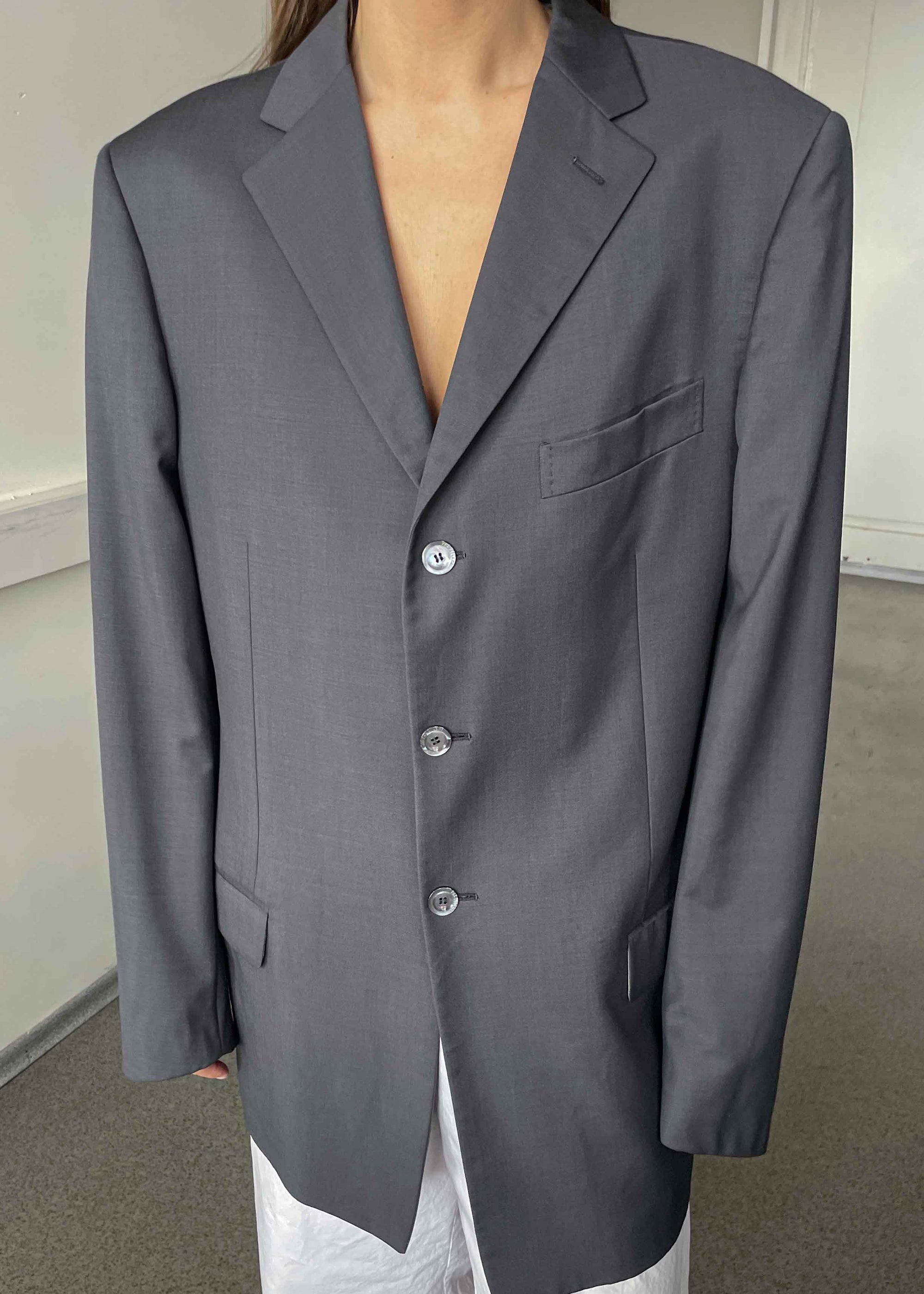 Vintage Grey Oversized 100% WOOL Blazer