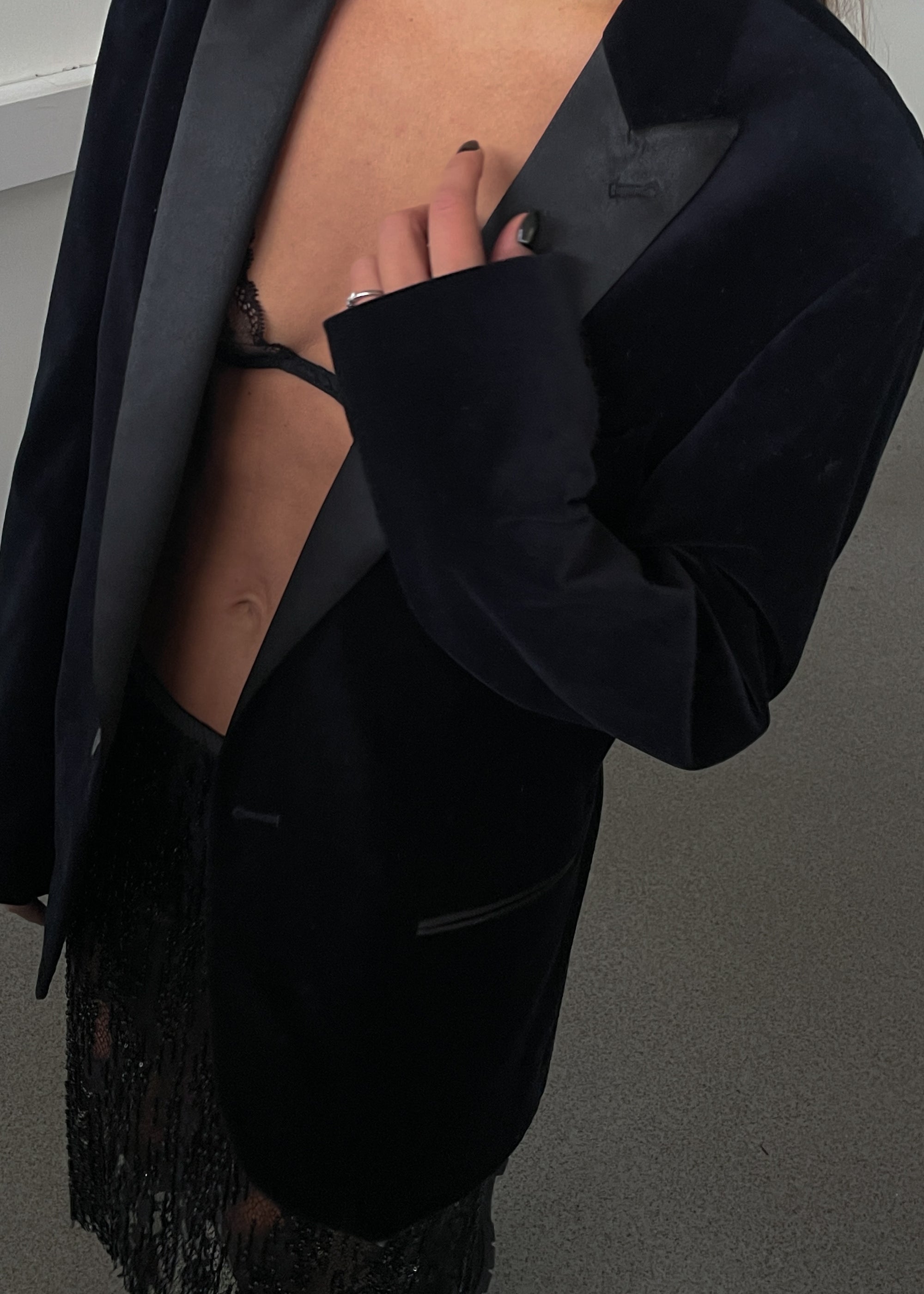 Vintage Navy Blue Velvet Oversized Tuxedo Blazer