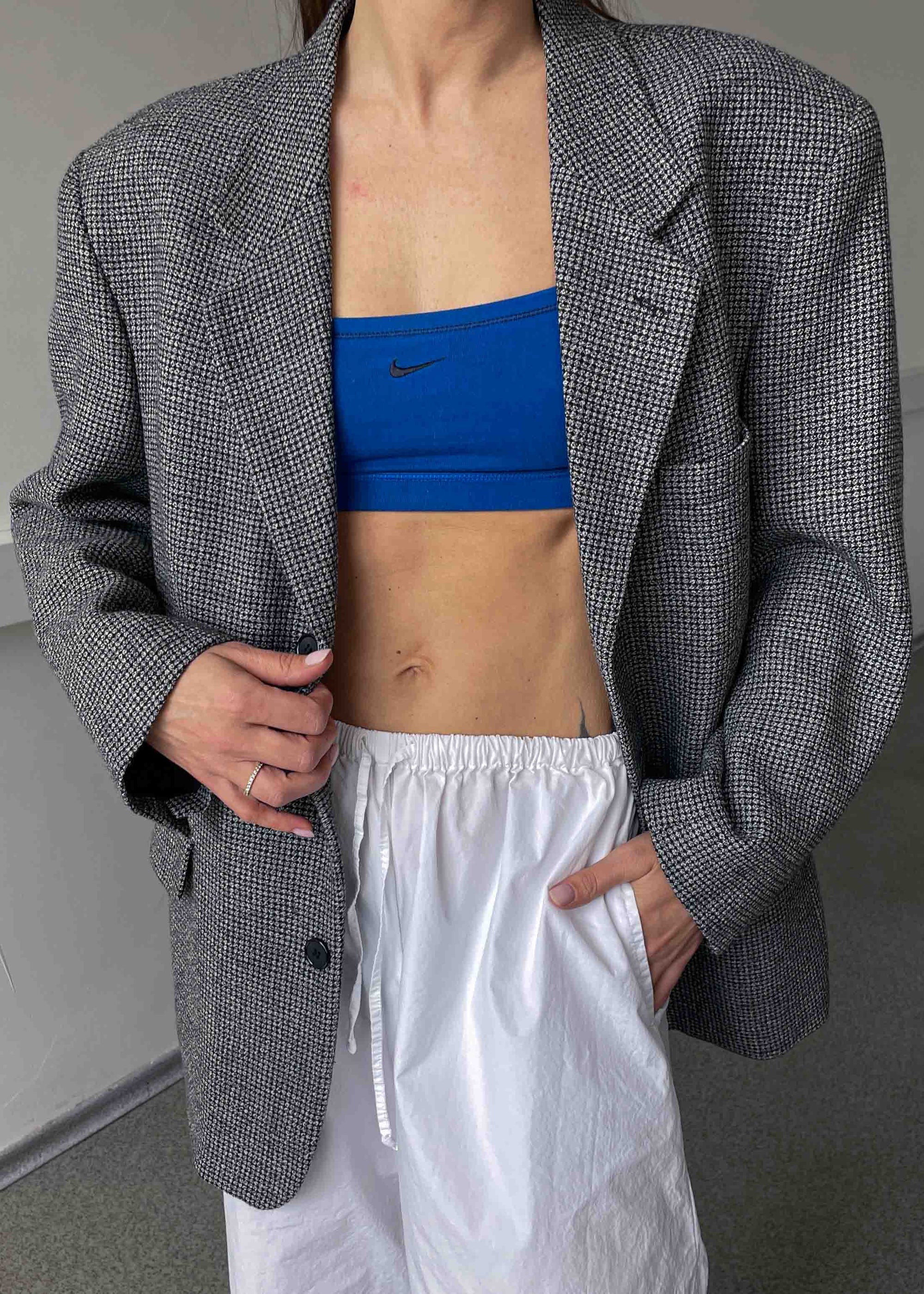 Vintage Black & White Patterned Oversized Blazer