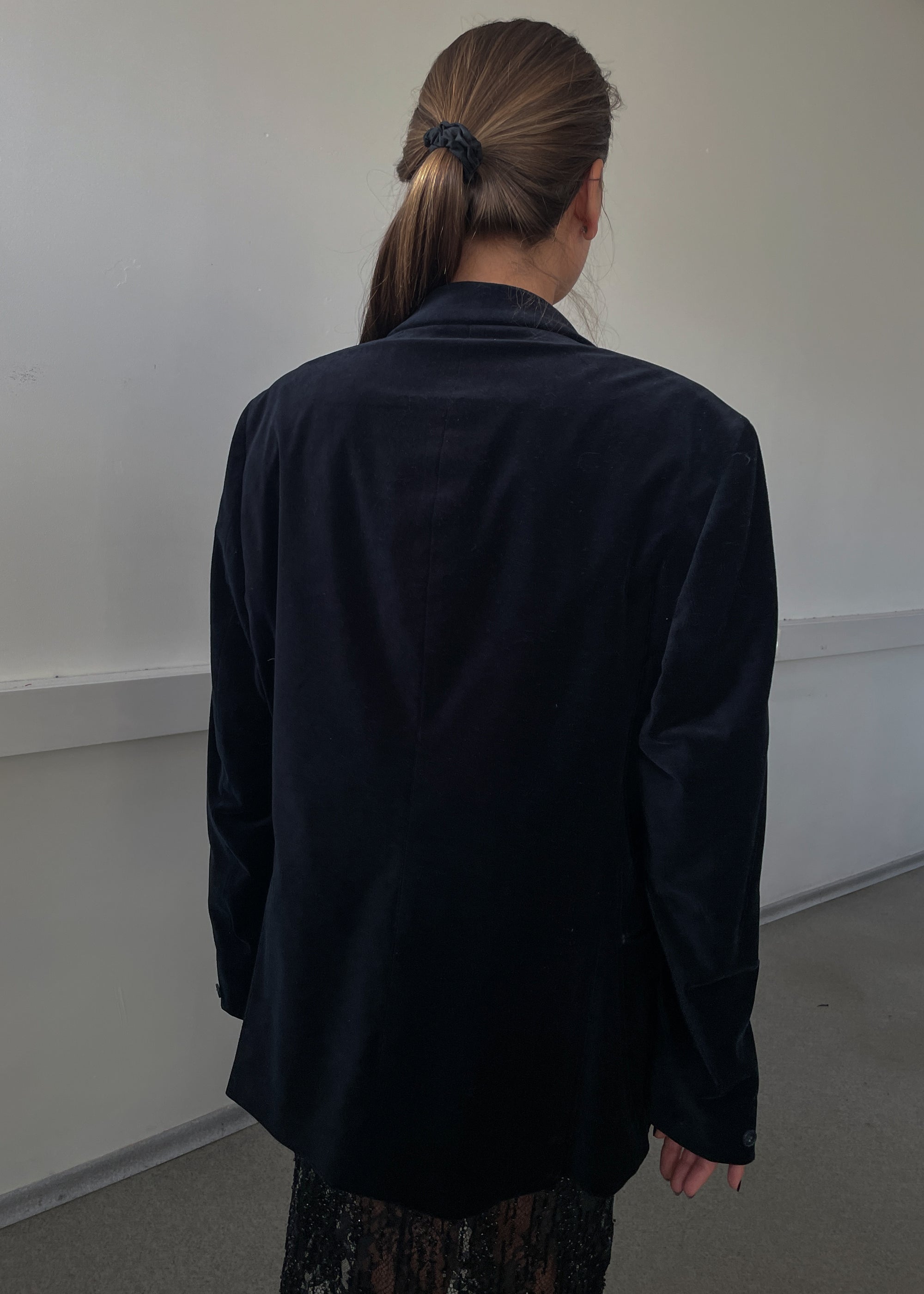 Vintage Navy Blue Velvet Oversized Tuxedo Blazer