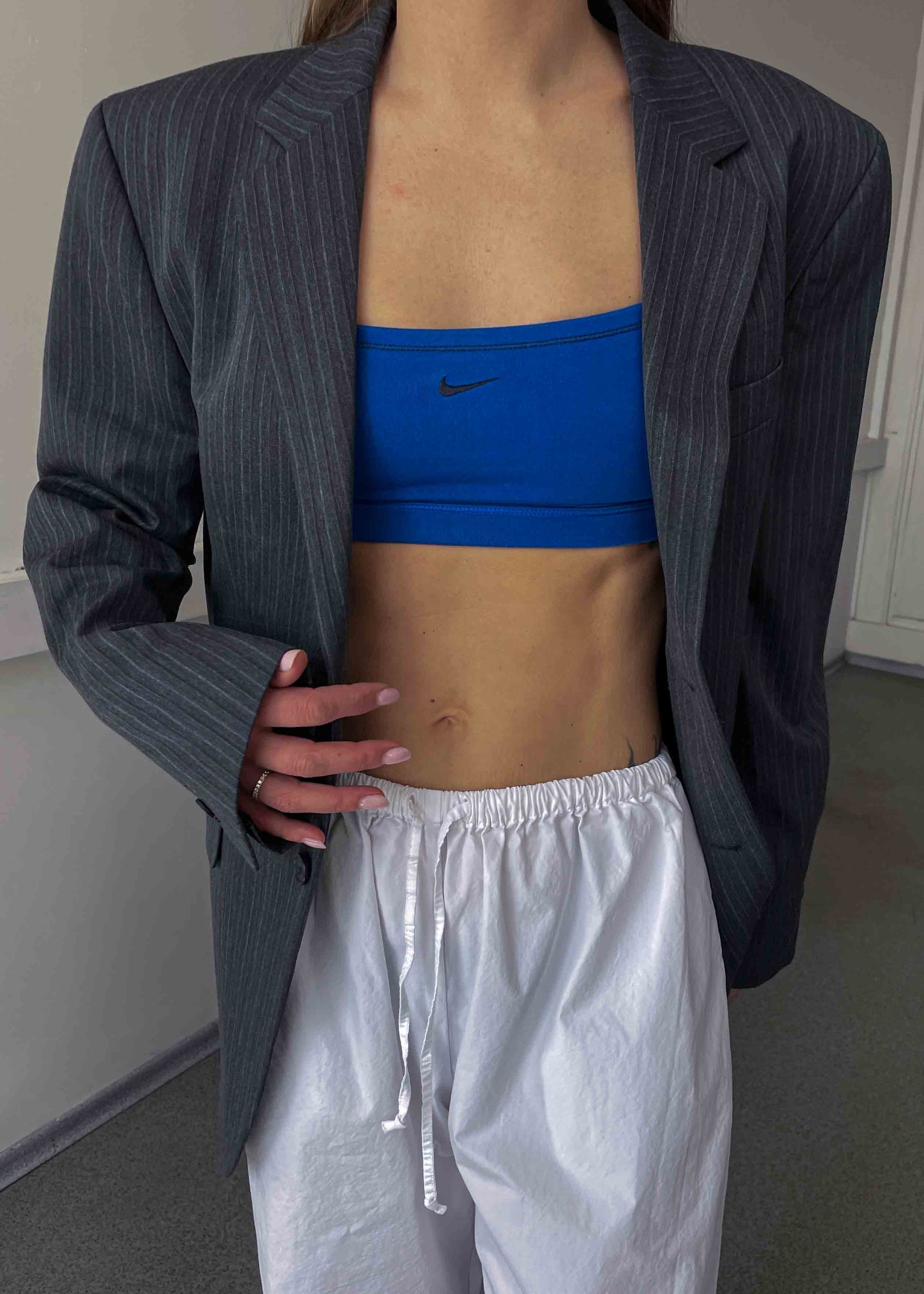 Vintage Grey Striped Oversized Blazer