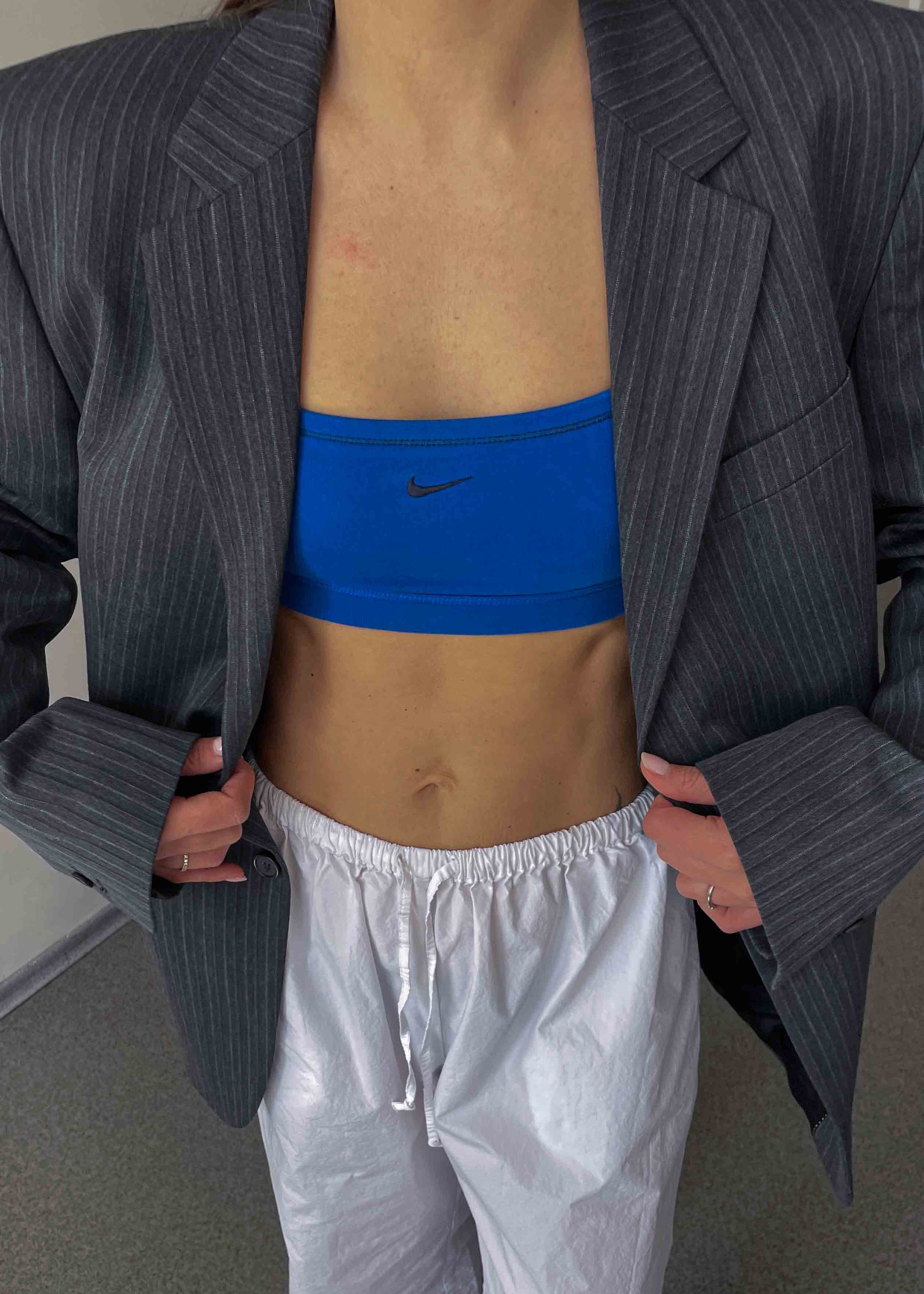 Vintage Grey Striped Oversized Blazer