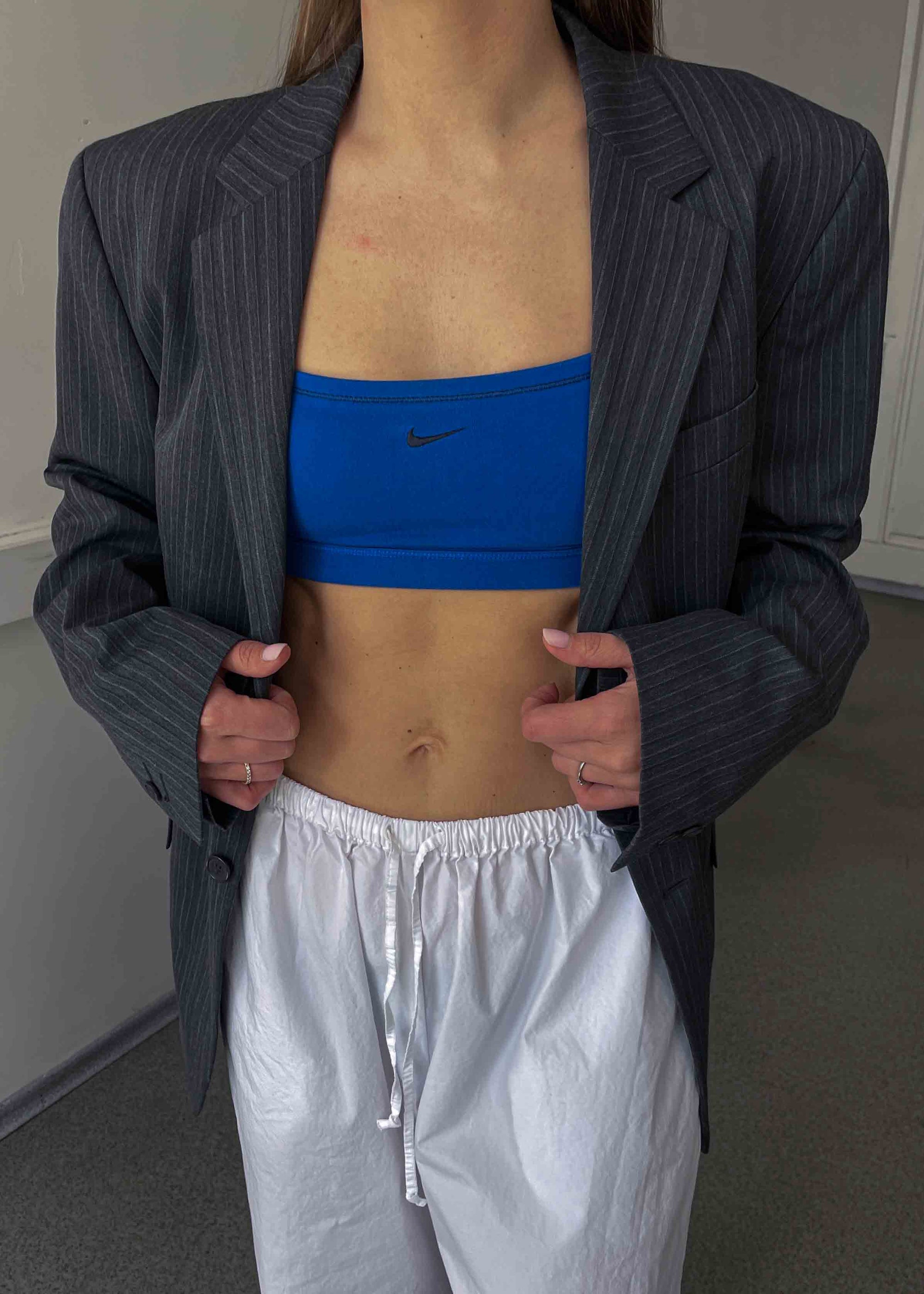 Vintage Grey Striped Oversized Blazer