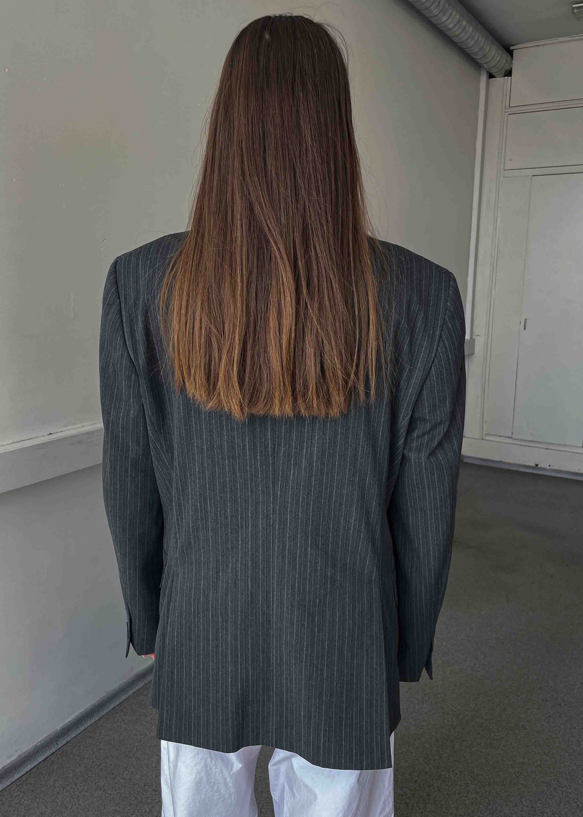 Vintage Grey Striped Oversized Blazer