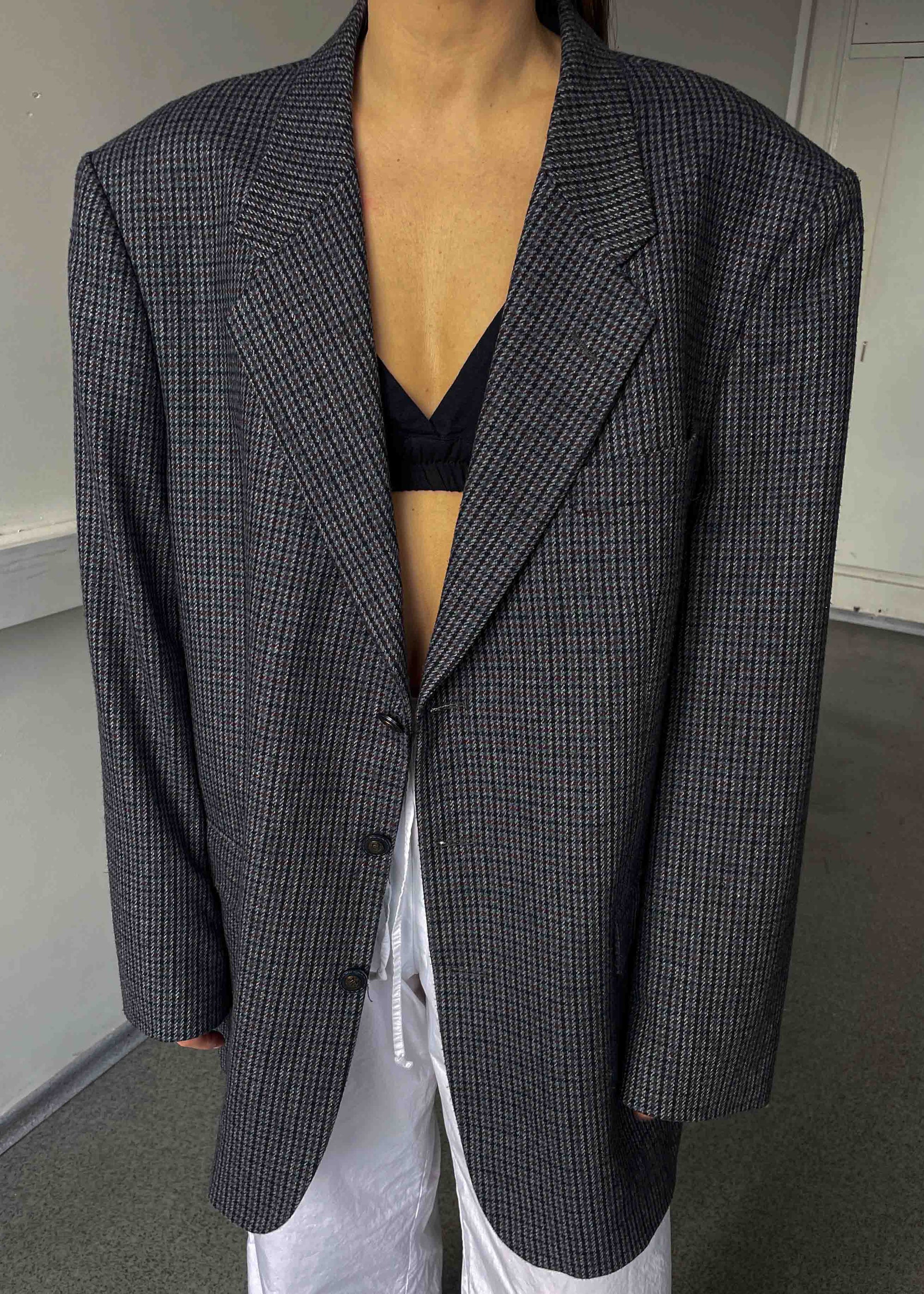 Vintage Multicoloured Dogtooth Print Oversized Blazer
