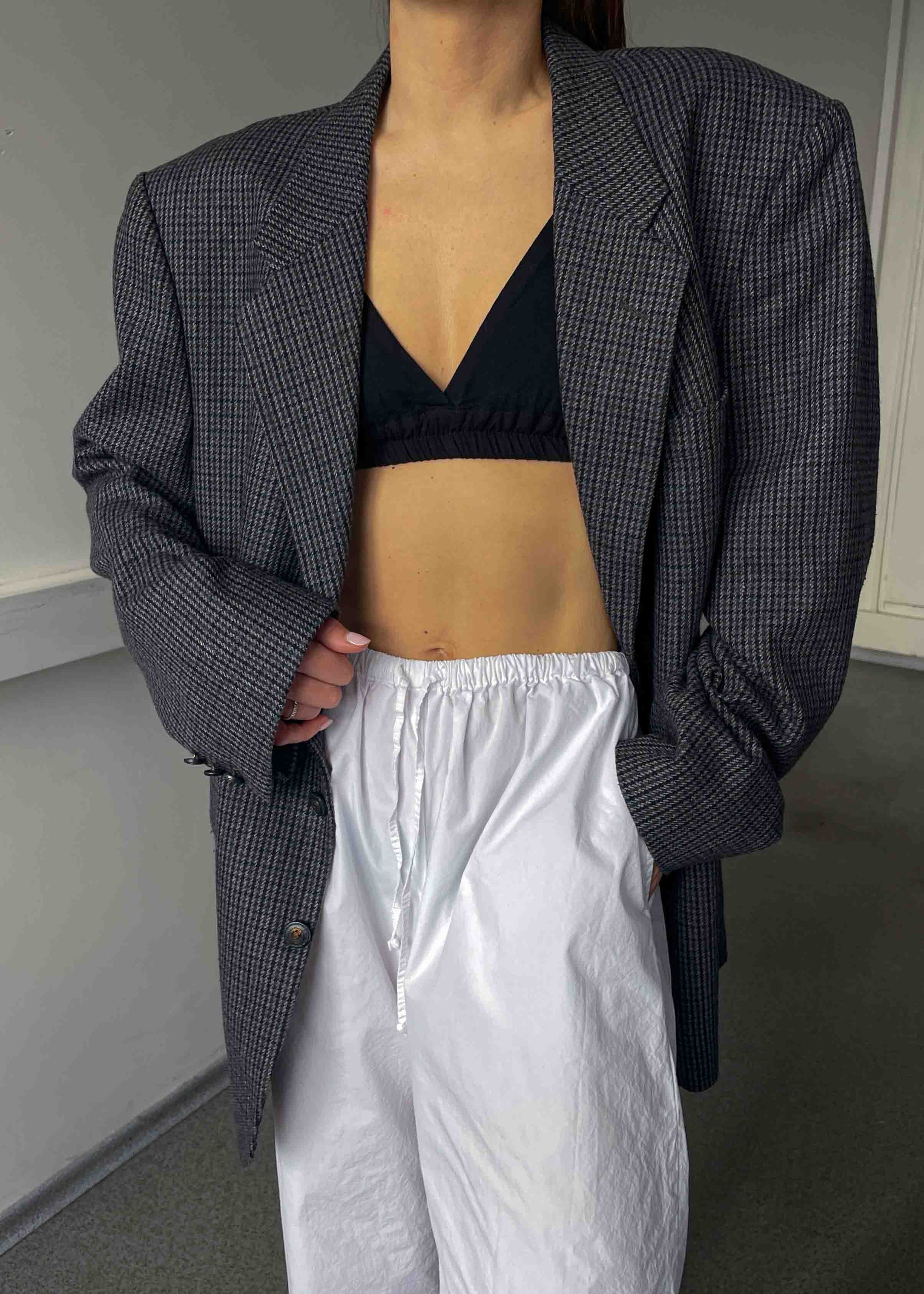 Vintage Multicoloured Dogtooth Print Oversized Blazer