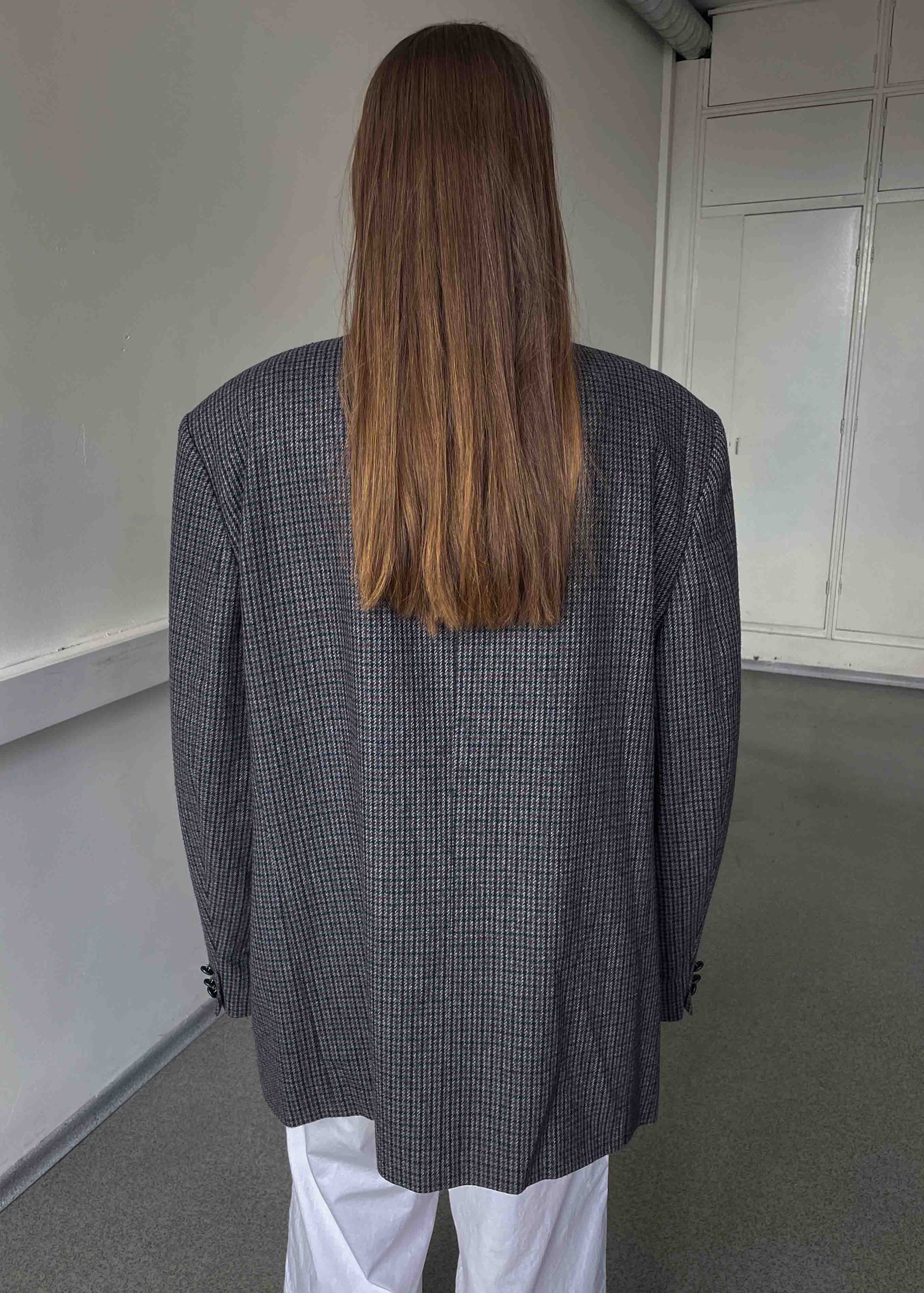 Vintage Multicoloured Dogtooth Print Oversized Blazer