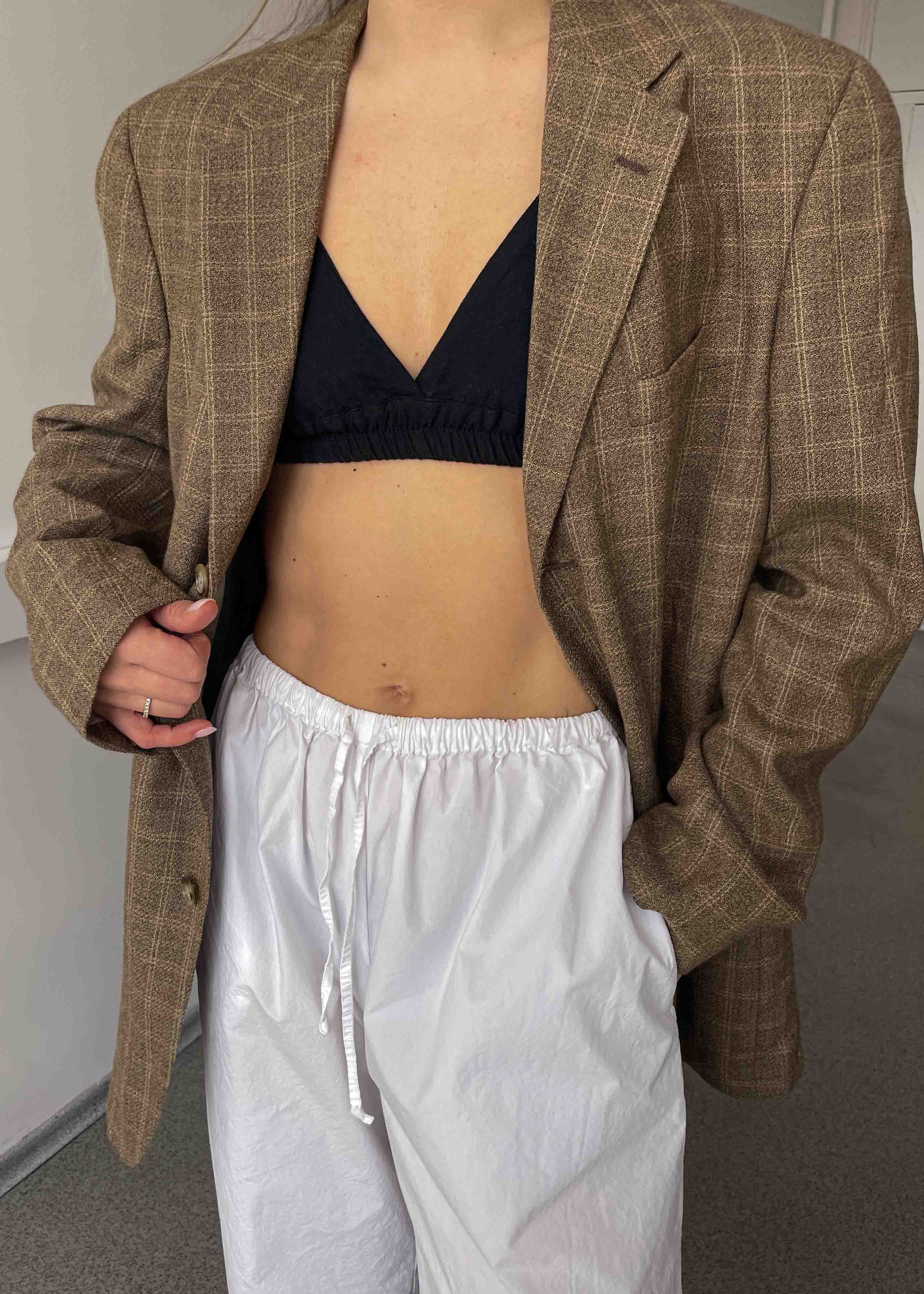 Vintage Brown Checked Oversized Blazer by TOMMY HILFIGER