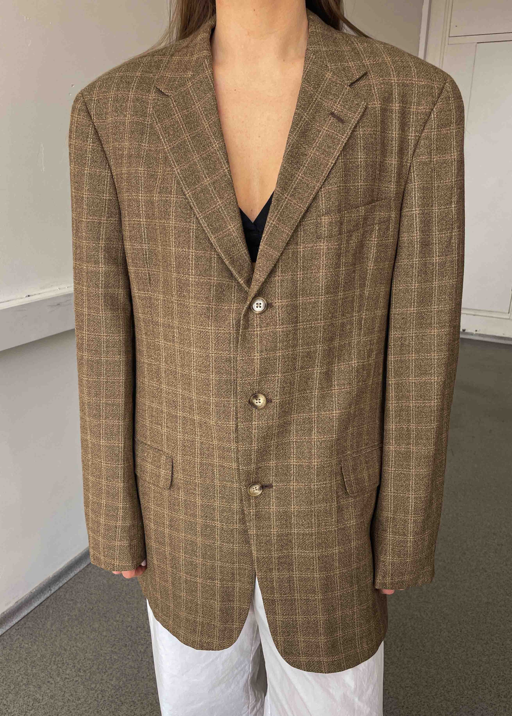 Vintage Brown Checked Oversized Blazer by TOMMY HILFIGER