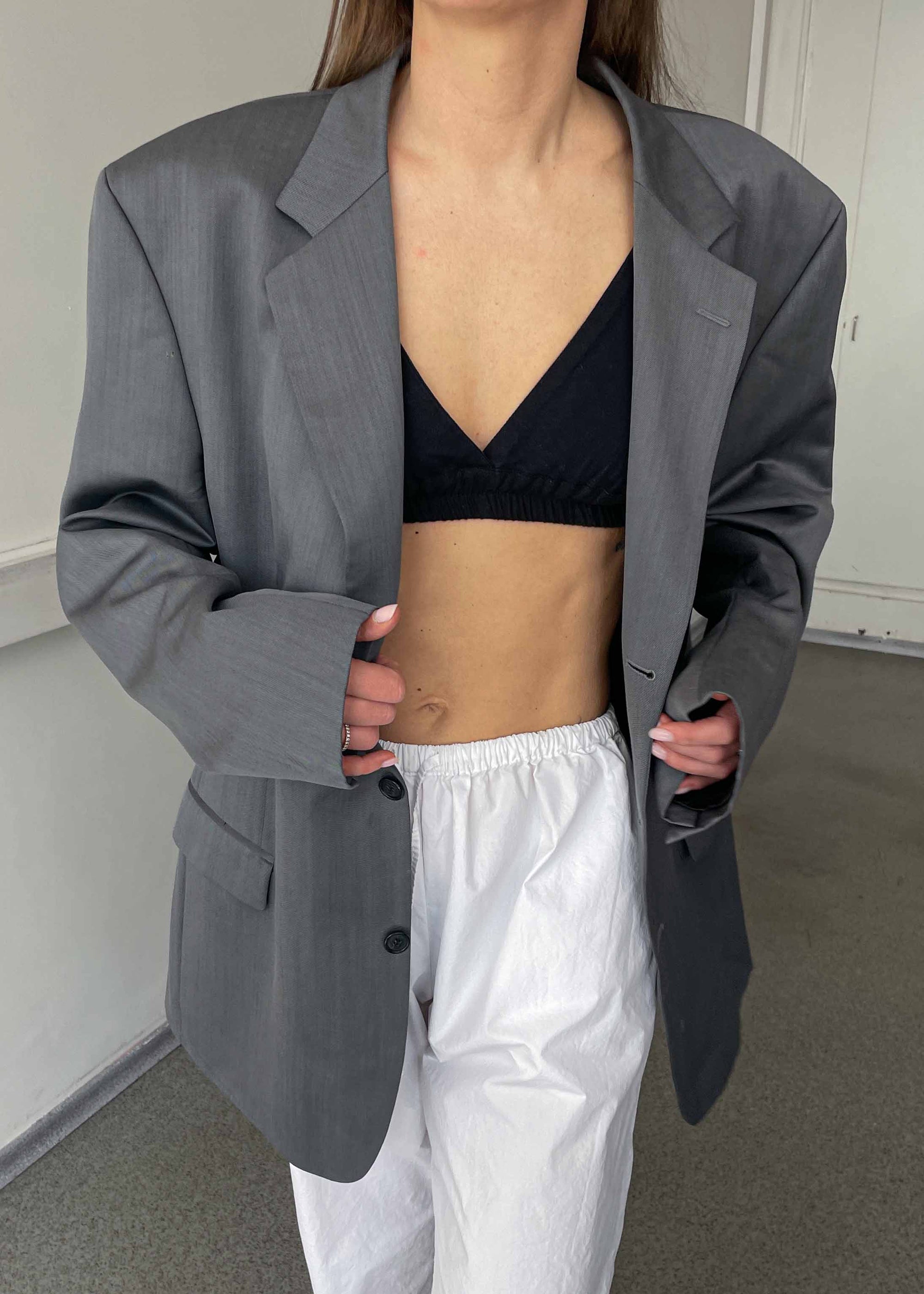 Vintage Grey Oversized Blazer with Green Shade