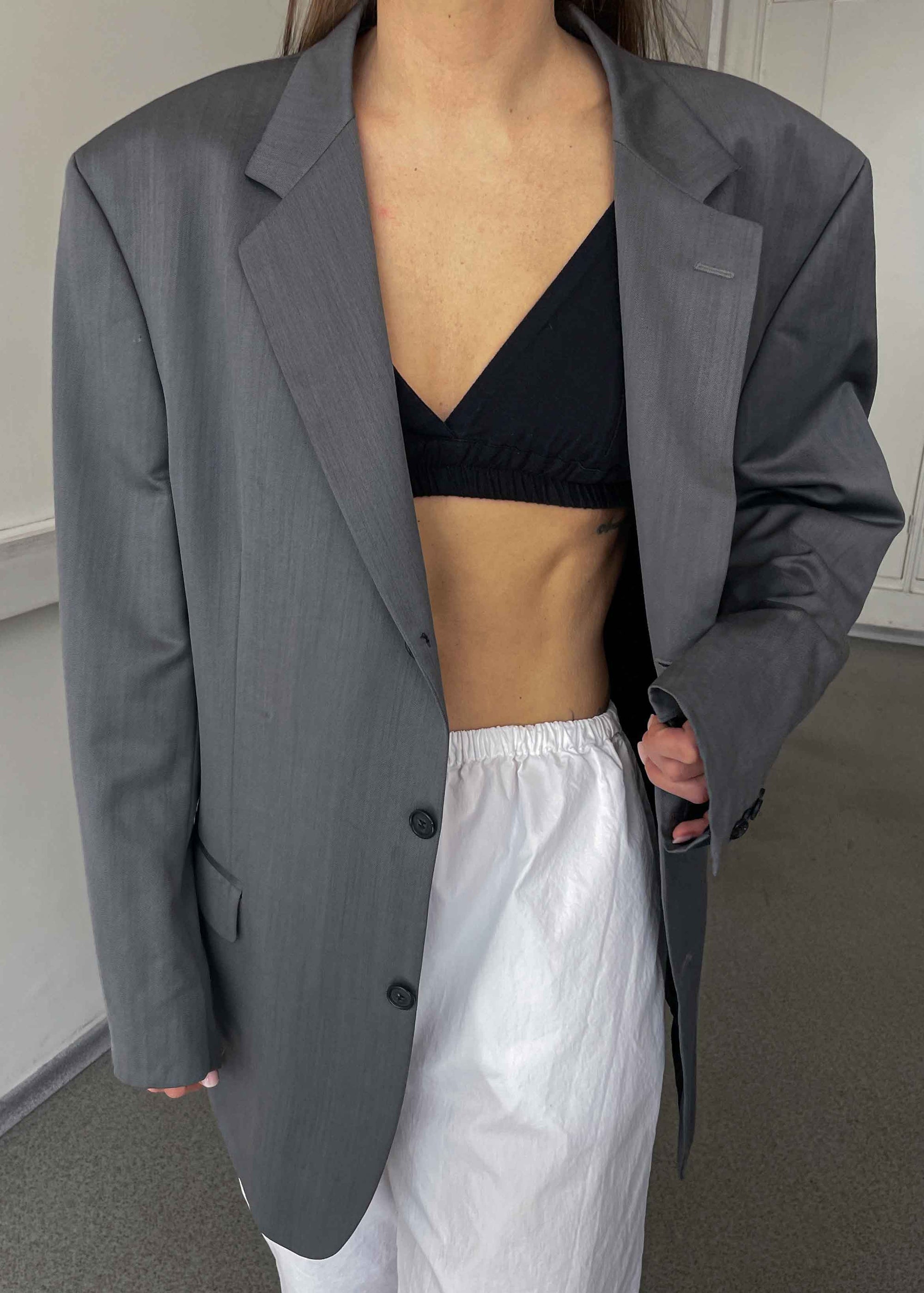 Vintage Grey Oversized Blazer with Green Shade