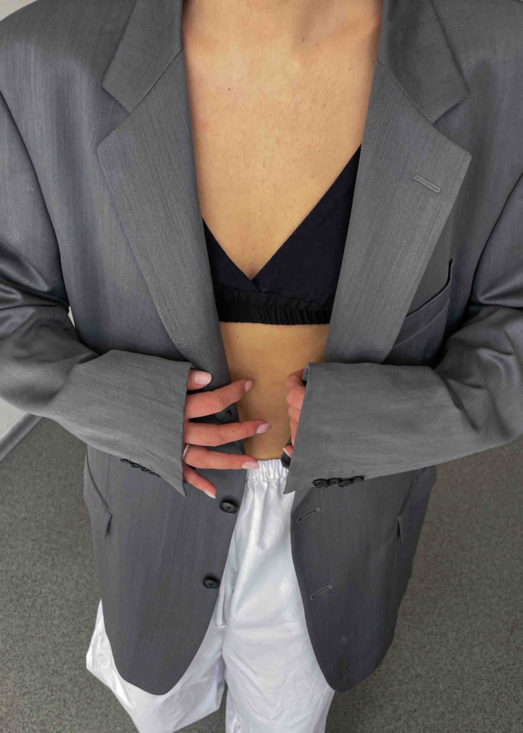Vintage Grey Oversized Blazer with Green Shade